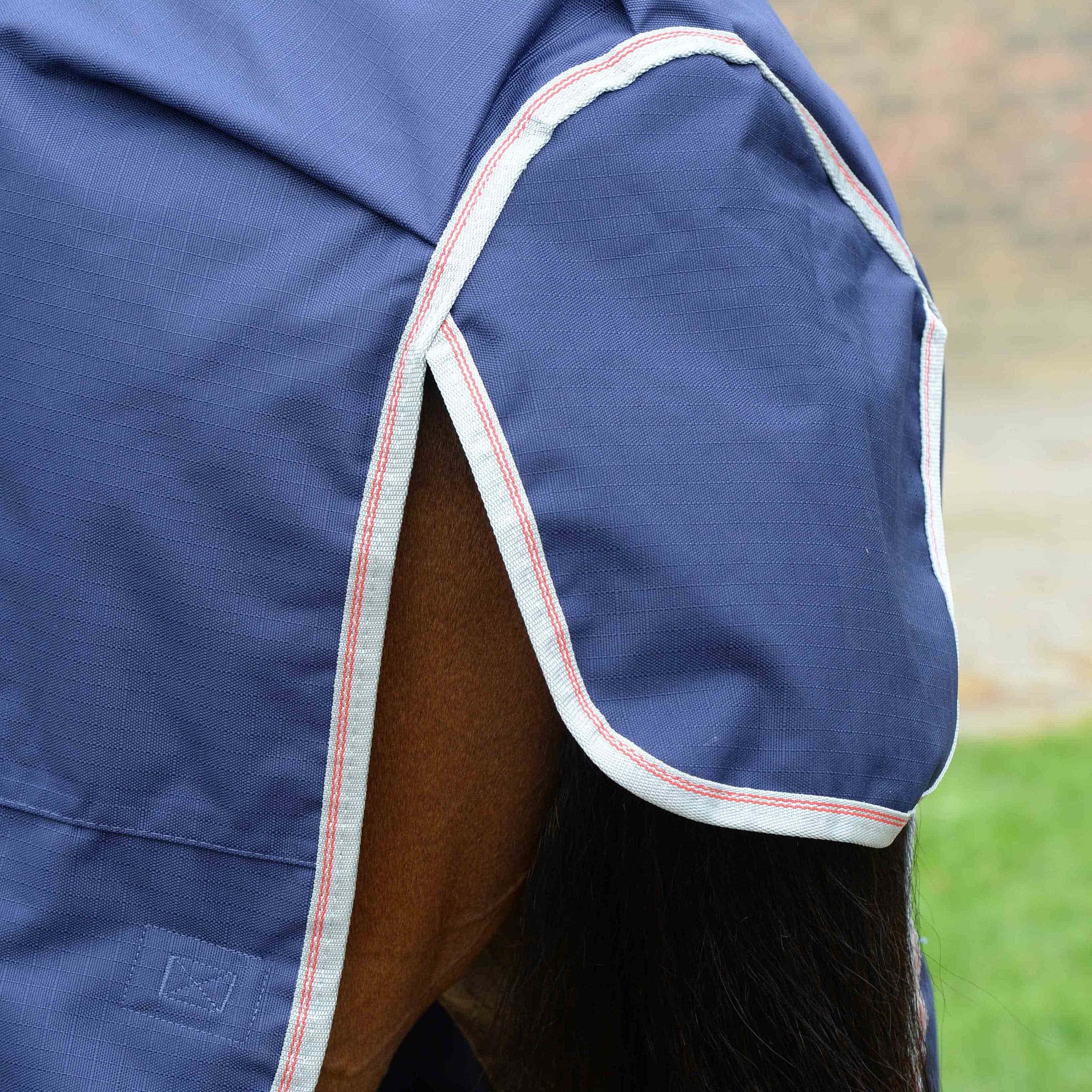 WeatherBeeta ComFiTec Essential Standard Neck Lite Horse Blanket - Navy/Silver/Red - 54 Inch - Waterproof & Breathable - Ideal for Turnout & Stable Use
