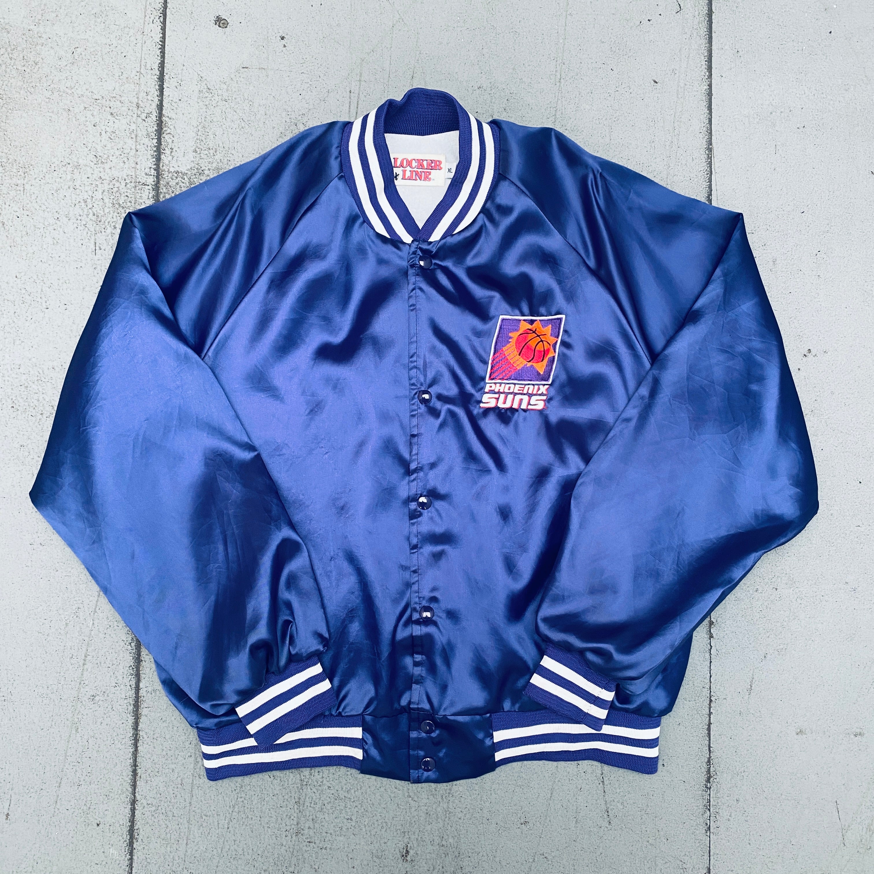 Vintage 1990s Phoenix Suns Satin Bomber Jacket - XL Size | NBA Basketball Fan Apparel for Men, Retro Sports Outerwear for Game Day & Casual Wear