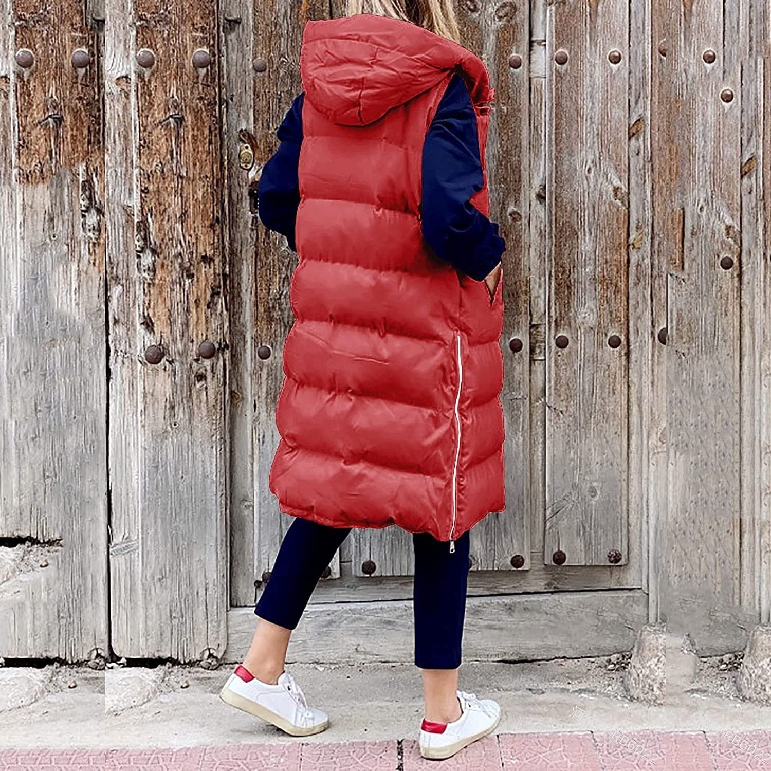 Women's Long Sleeveless Down Hooded Vest - Warm Winter Waistcoat Jacket for Outdoor Activities, Travel & Cold Weather Fashion