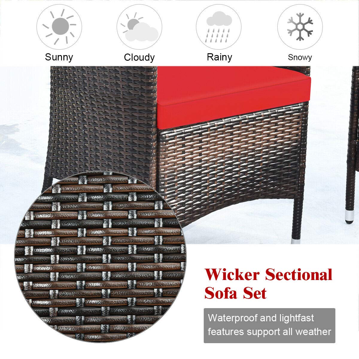 HappyGrill 4-Piece Outdoor Patio Furniture Set - Rattan Wicker Conversation Set with Cushioned Sofa & Coffee Table - Perfect for Porch, Backyard, Garden, Poolside & Outdoor Entertaining