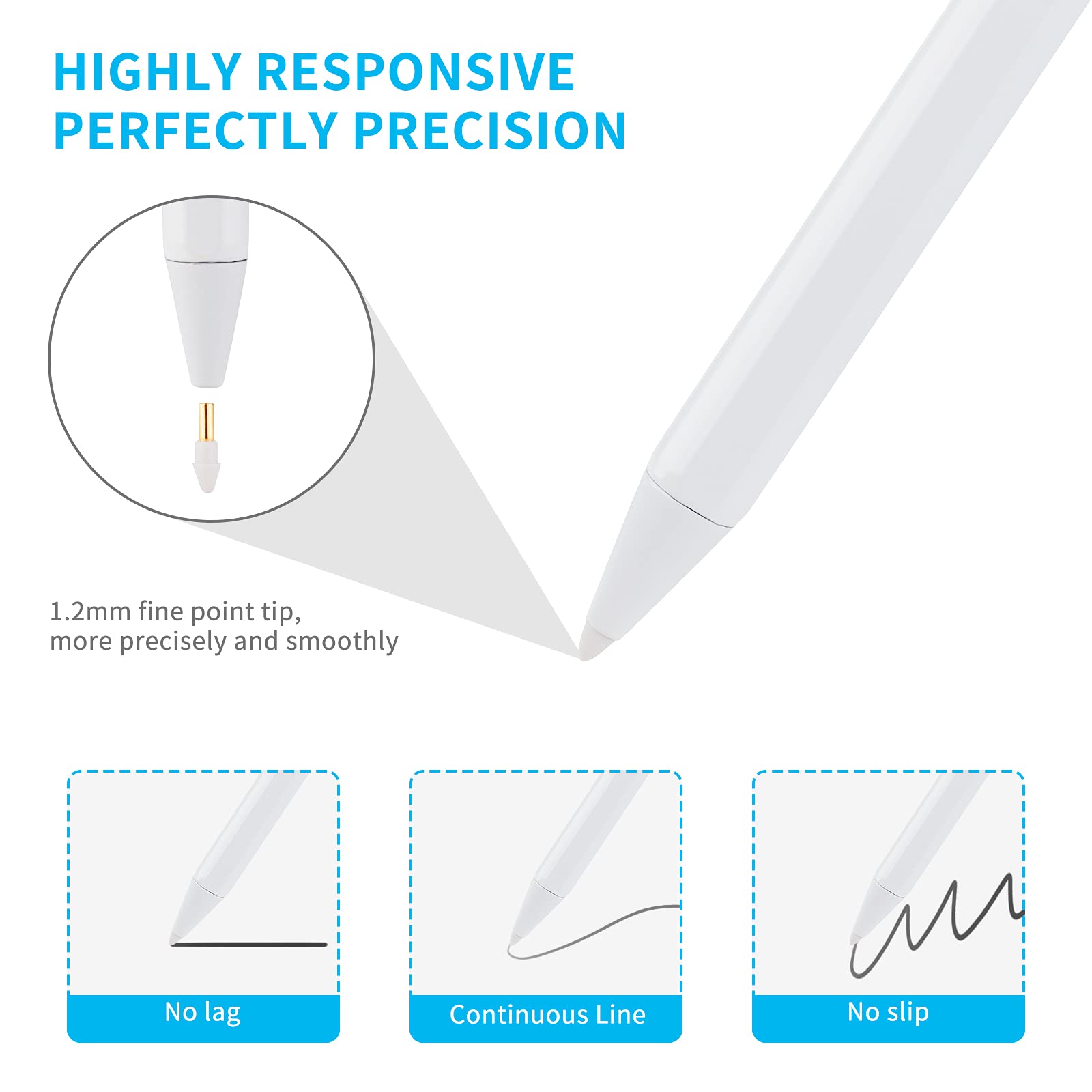 Apple Pencil for iPad 11th/10th/9th/8th Gen - Fine Tip Stylus for Drawing & Writing - White
