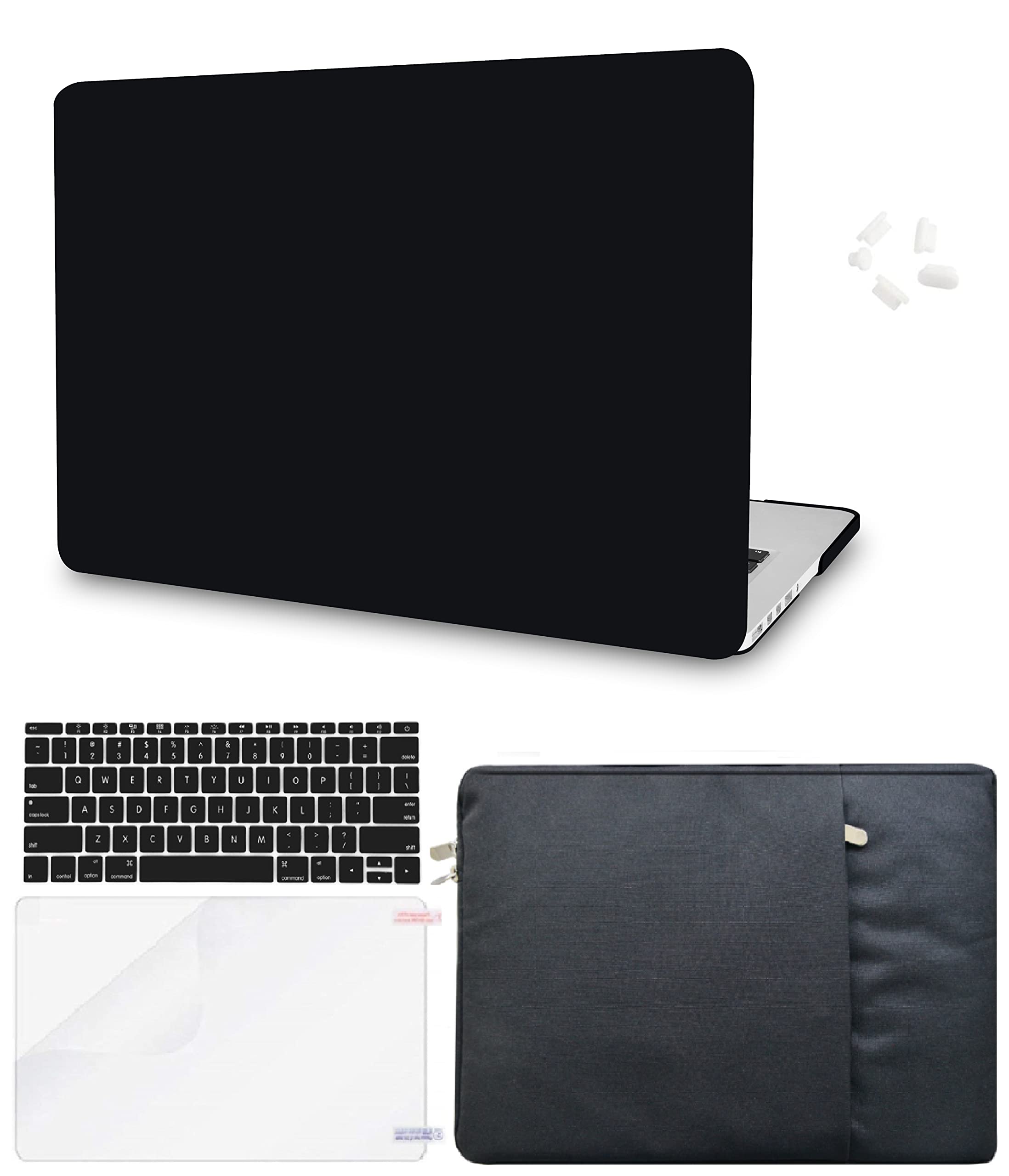 KECC MacBook Air 13 inch Case A1369/A1466 Hard Shell Cover with Keyboard Protector, Sleeve, Screen Protector & Dust Plugs - Matte Black | Protective Bundle for Travel, Work & School