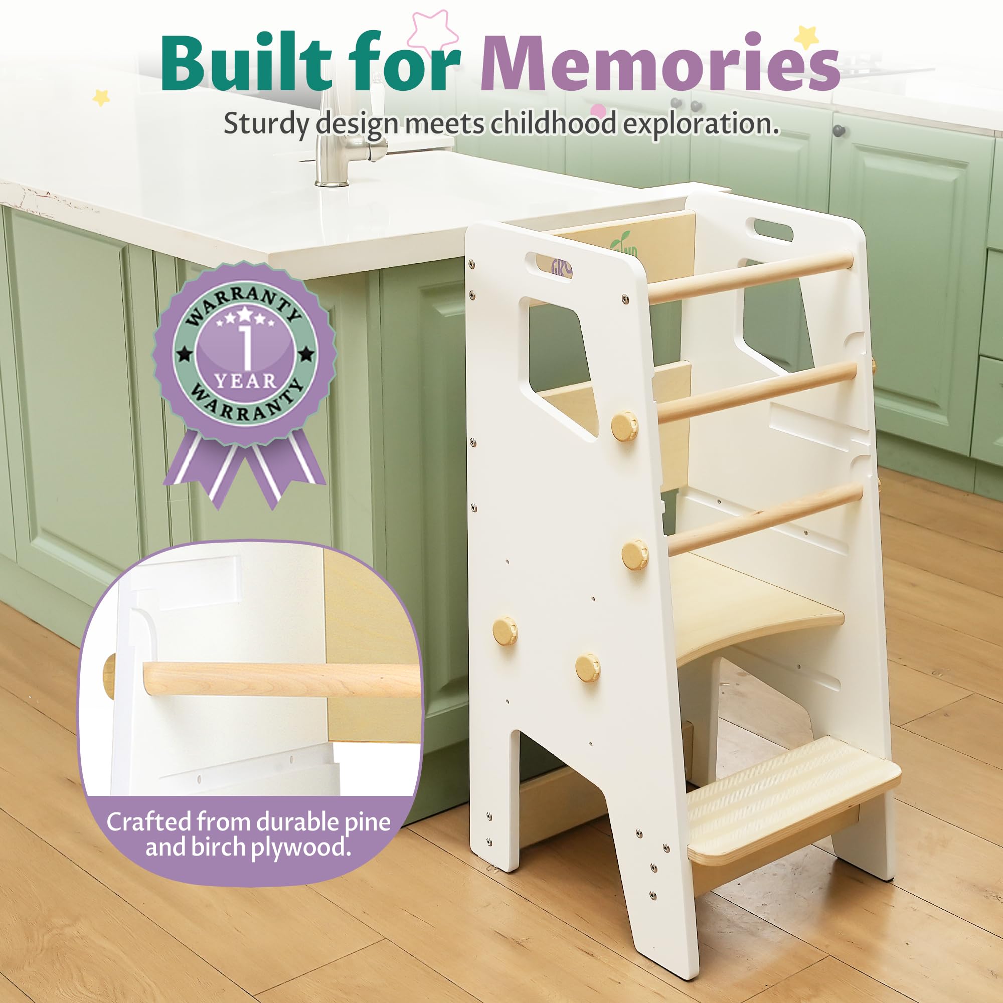 GroowingMind® Adjustable Montessori Toddler Tower - Safe Kitchen Step Stool for Kids, Multi-Use Learning Tower & Standing Helper - Perfect Toddler Chair for Cooking, Baking & Playtime Activities