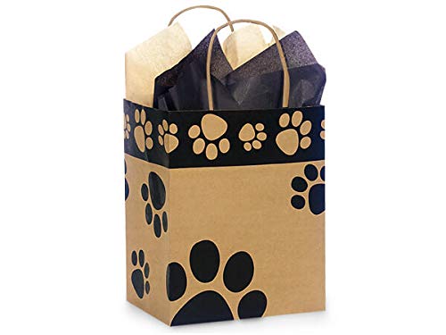 250 Pack Eco-Friendly Dog Paw Print Kraft Shopping Bags - 8