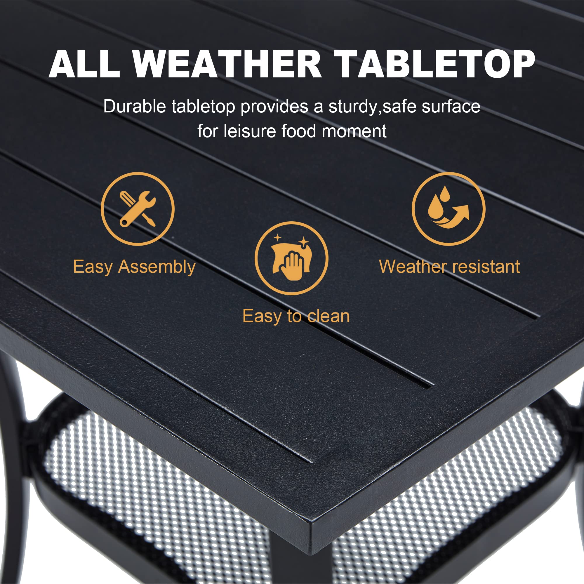 VICLLAX 48 Inch Outdoor Patio Dining Table - Square Metal Table with Storage Shelf for Backyard, Garden, Poolside & BBQ Parties