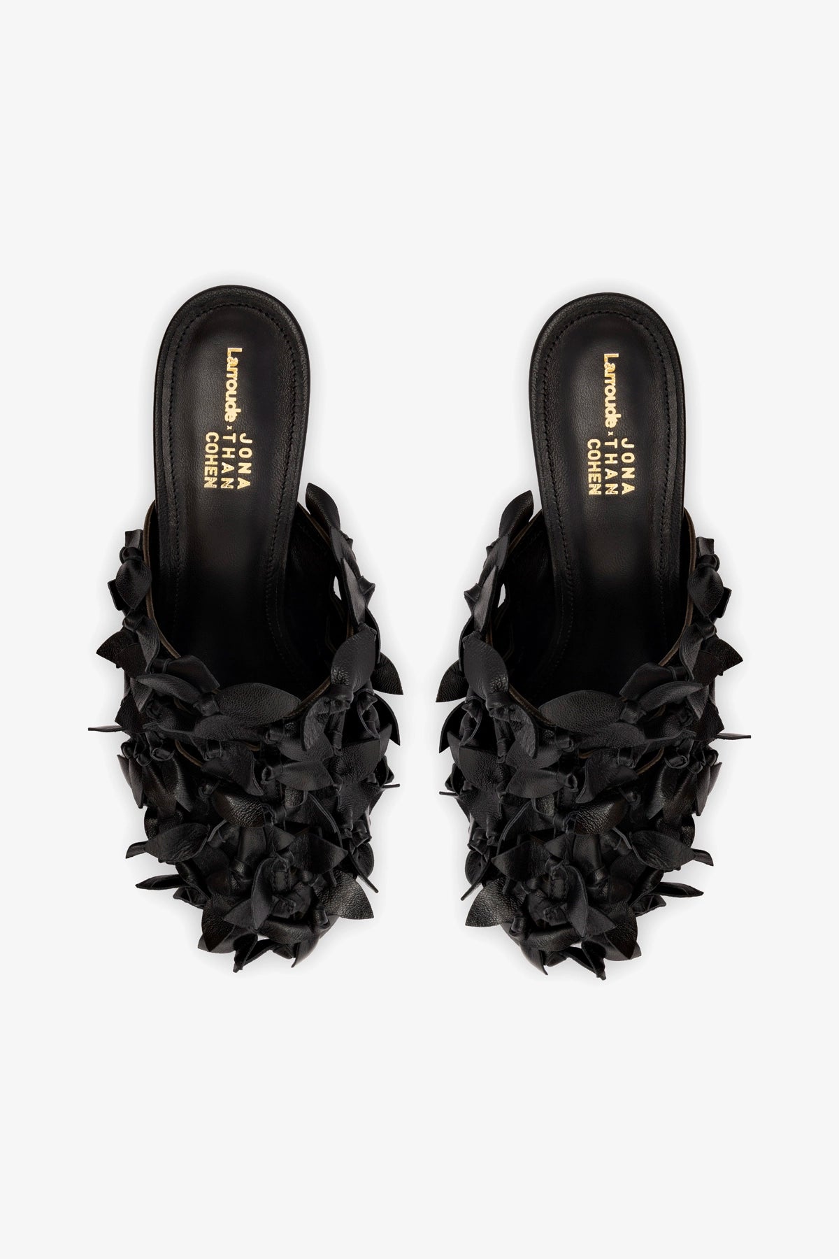 Larroudé x Jonathan Cohen Black Leather Dew Drop Mule - Stylish Women's Slide Sandals for Casual Outings & Summer Parties