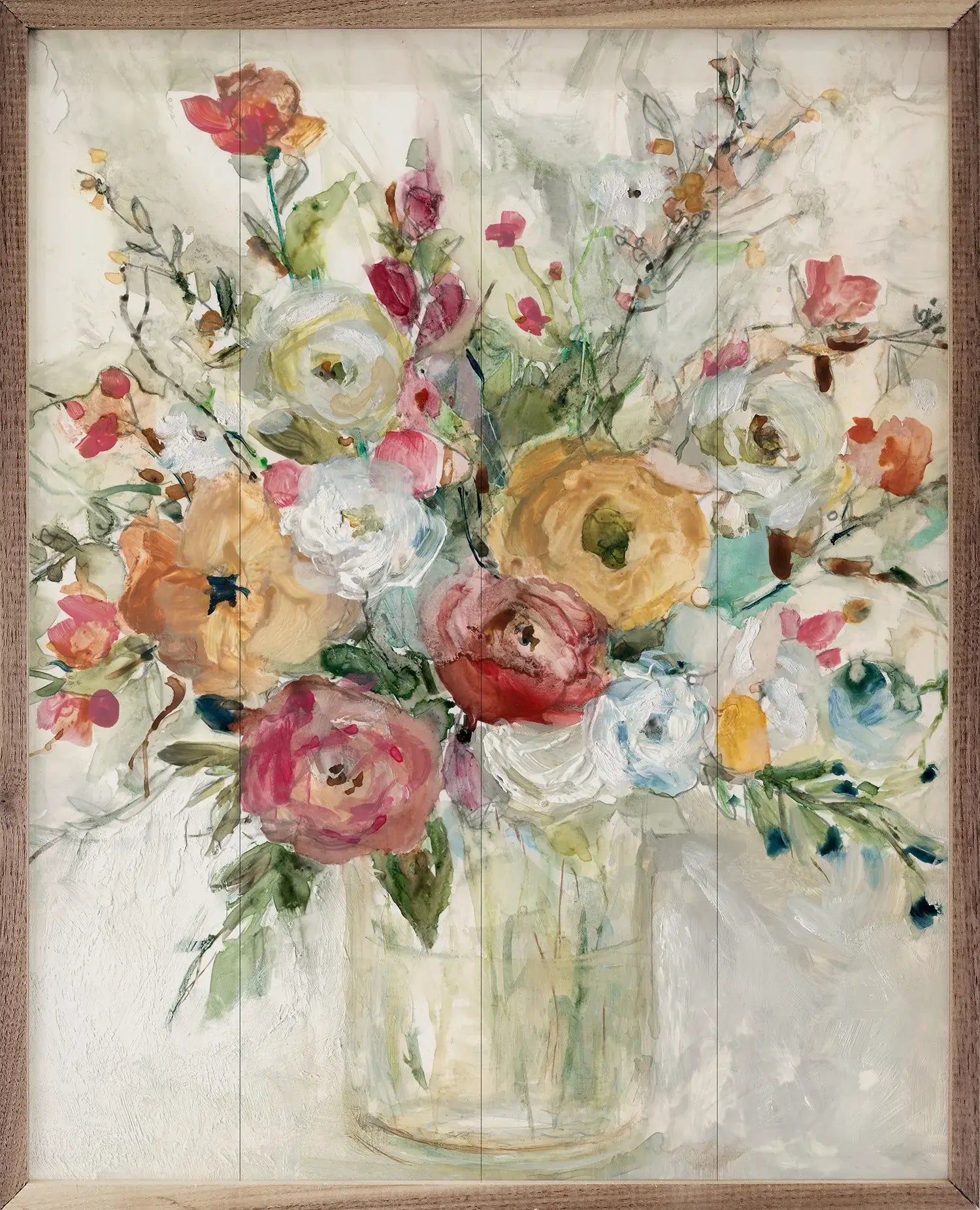 Modern Floral Wood Framed Wall Art Print - Home & Office Decor for Living Room, Bedroom, Dining Area
