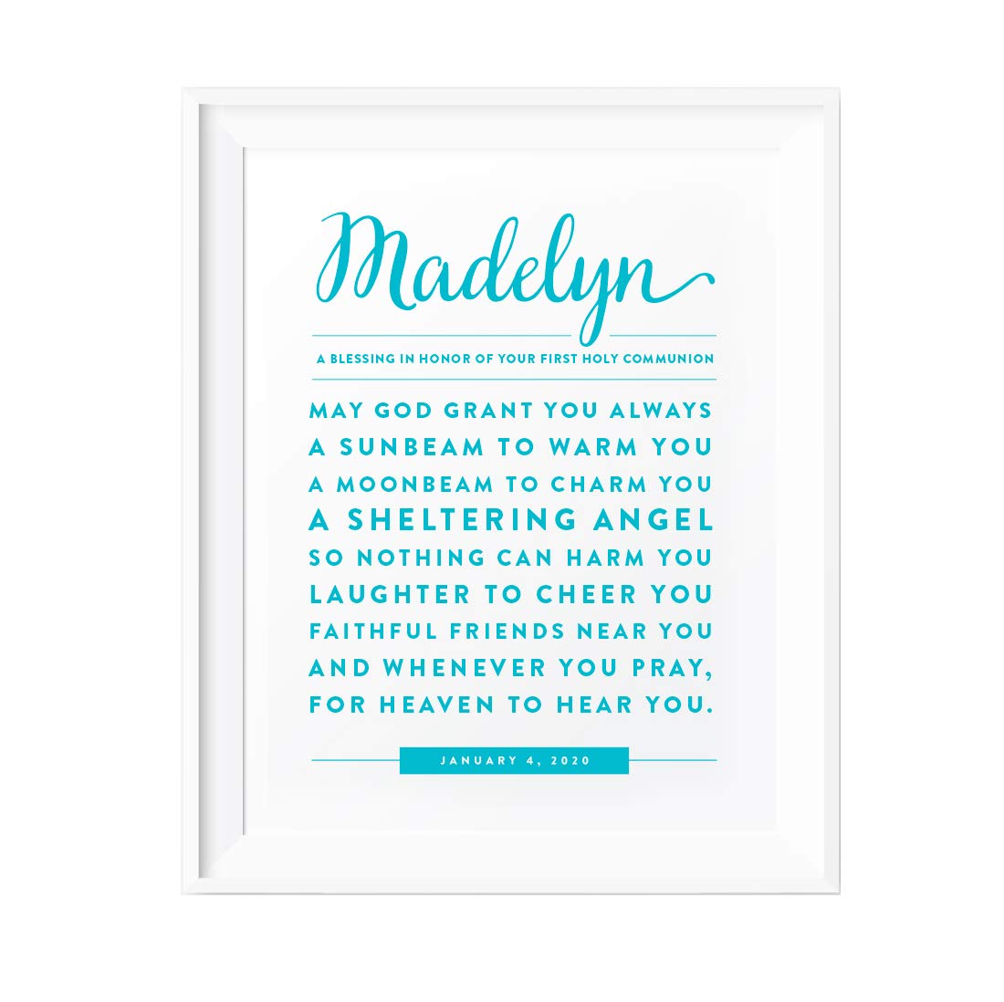 Personalized Religious Wall Art - Custom Catholic First Holy Communion Poster Sign for Nursery Decor, Party & Home Blessings - May God Grant You Always Gift Print - 1-Pack with Custom Name & Color Options - Perfect for Baptism, Christening & Religious Celebrations