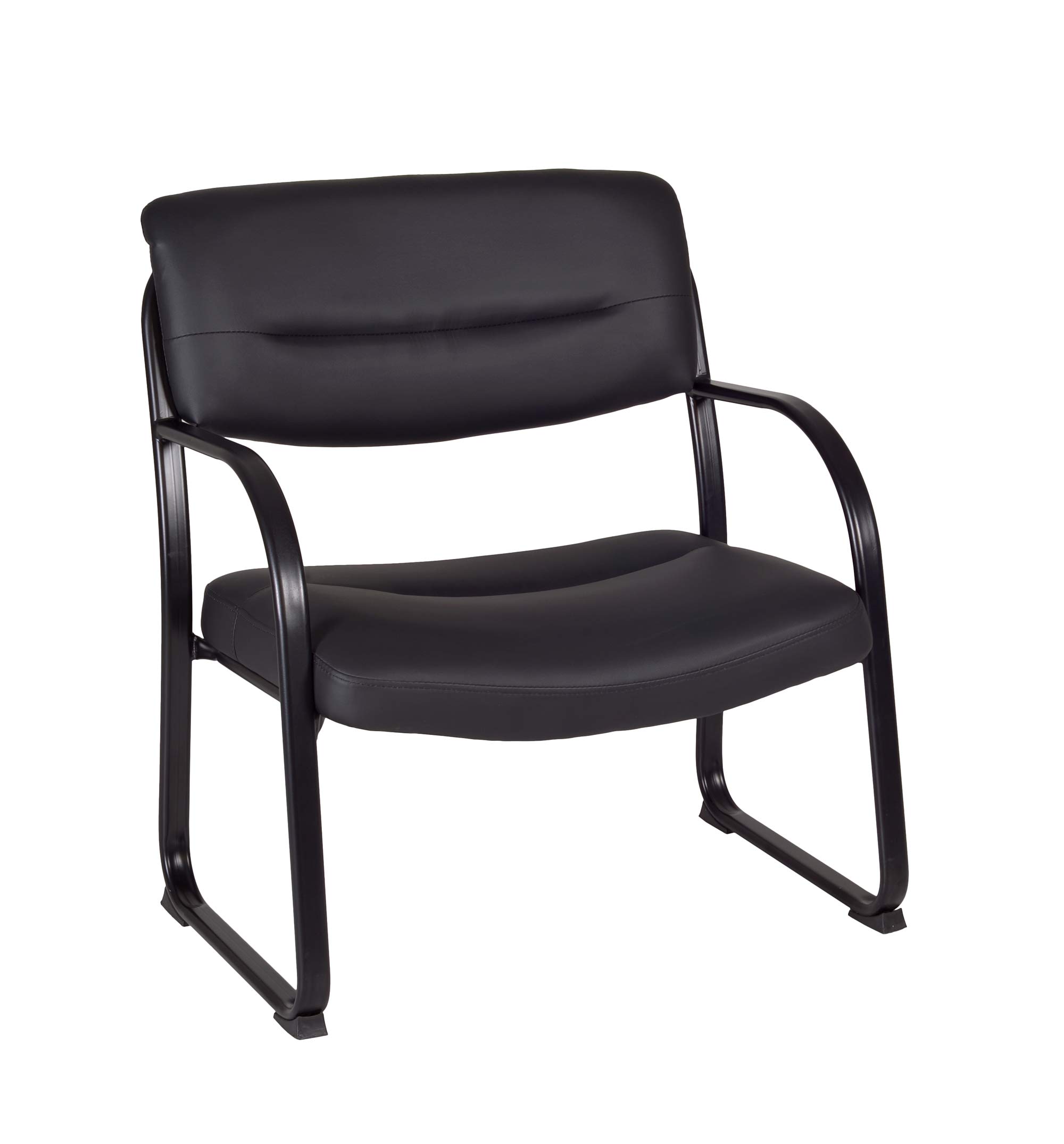 Regency Crusoe Genuine Leather Side & Guest Chair for Big & Tall - Heavy Duty Black Office & Living Room Furniture - Perfect for Home Office, Waiting Room & Lounge Areas