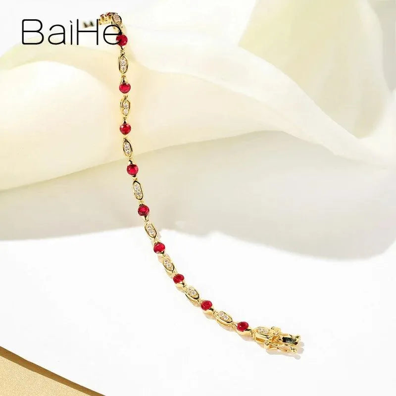 14K Solid Yellow Gold Natural Ruby & Diamond Bracelet for Women & Men - Wedding, Engagement, Anniversary Gift - Elegant Fine Jewelry for Special Occasions