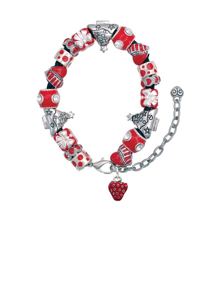Delight Jewelry Silvertone Mini Red Enamel Strawberry Charm Bracelet - Adjustable 7