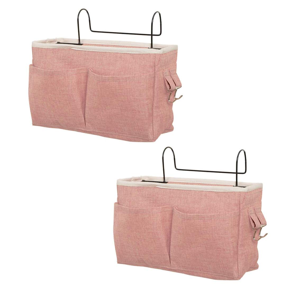 Haoun 2-Pack Pink Hanging Bedside Organizer - Storage Bag Holder for Dorm Room, Hospital Bed Rails & Baby Crib - Perfect for Small Space Organization & Easy Access to Essentials