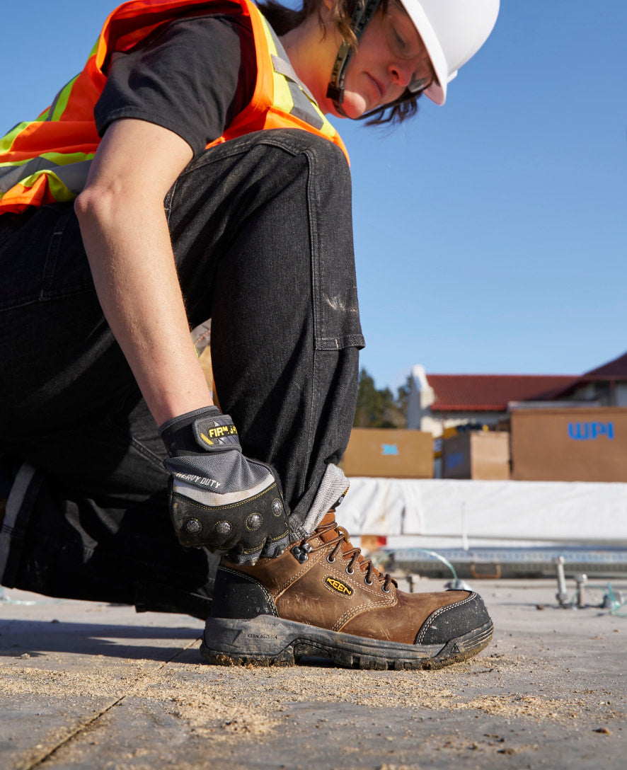 Women's Evanston 6 Waterproof Work Boots with Carbon Toe - Bison/Black - Slip Resistant Safety Shoes for Construction & Outdoor Work