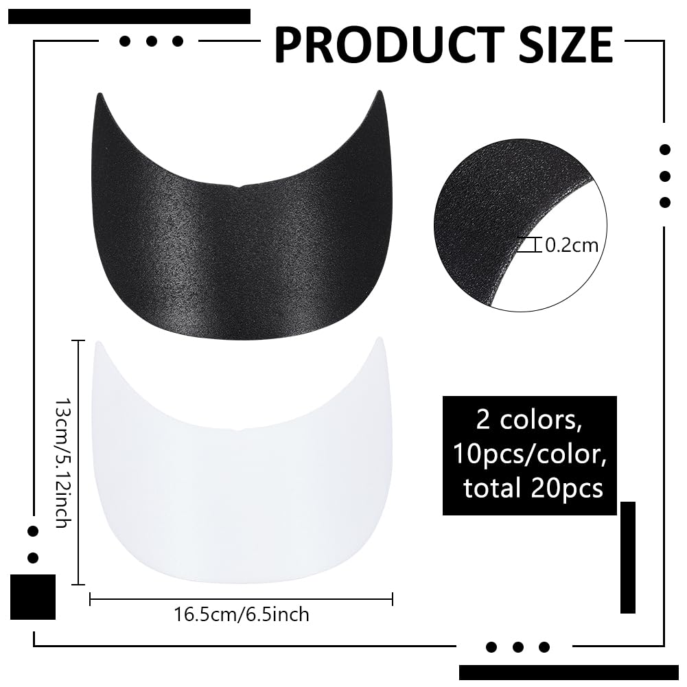 BENECREAT 20pcs 6.5x5.1inch Baseball Cap Visor Insert - White & Black Plastic Hat Brim Form Shaper for DIY Craft, Sewing Caps, Hat Making, and Professional Hat Repair