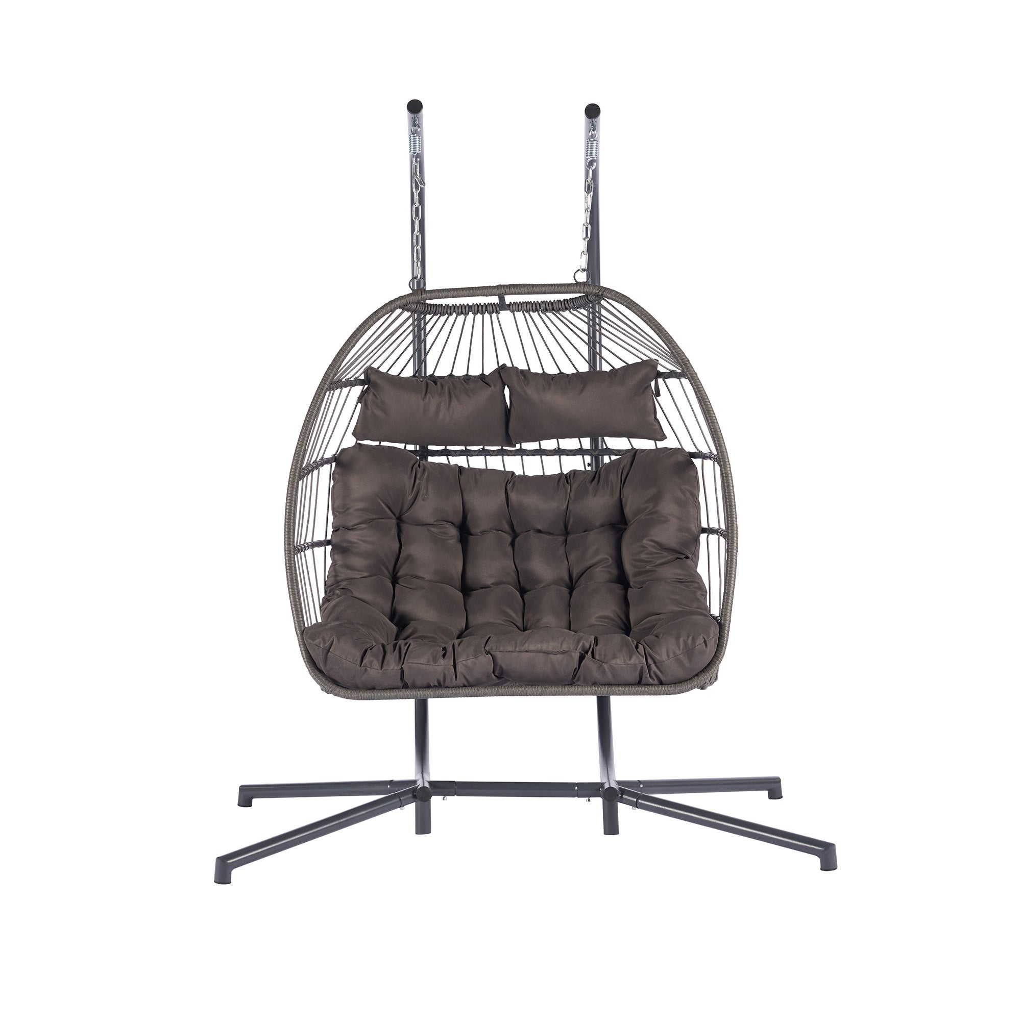 2 Person Outdoor Rattan Hanging Chair - Patio Wicker Egg Chair for Backyard, Garden, or Balcony Relaxation