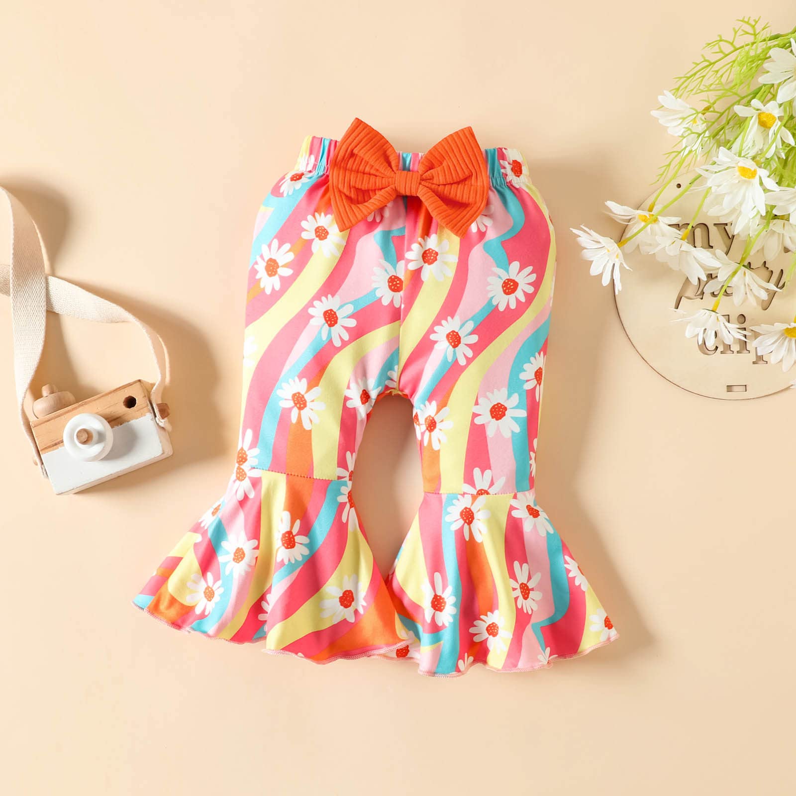 **Cute Baby Girl Bell Bottom Outfit Set - Toddler Romper with Flower Print & Headband - Perfect for Birthday, Photo Shoots & Special Occasions**