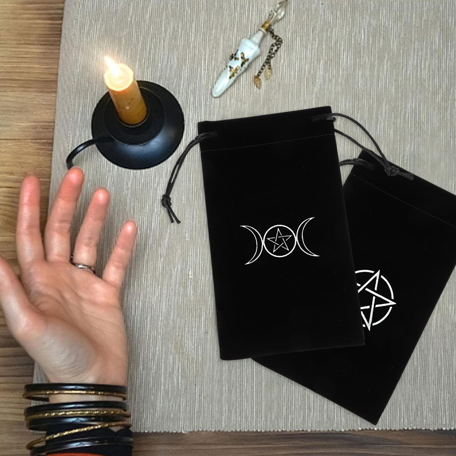 2-Piece Tarot Card Drawstring Pouch Set - Organize Tarot Cards, Jewelry, Dice & Small Items | Perfect for Tarot Readers, Wiccan Supplies, Crystal Storage & Travel Accessories