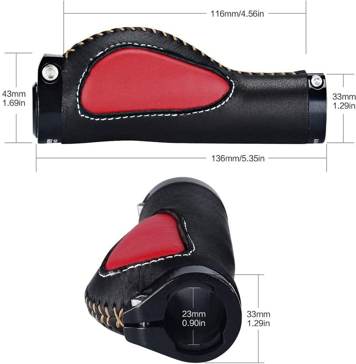 Premium Leather Ergonomic Lock-on Bike Grips for MTB & Mountain Bikes - Non-Slip Comfort Handlebar Grips for Long Rides & Off-Road Cycling