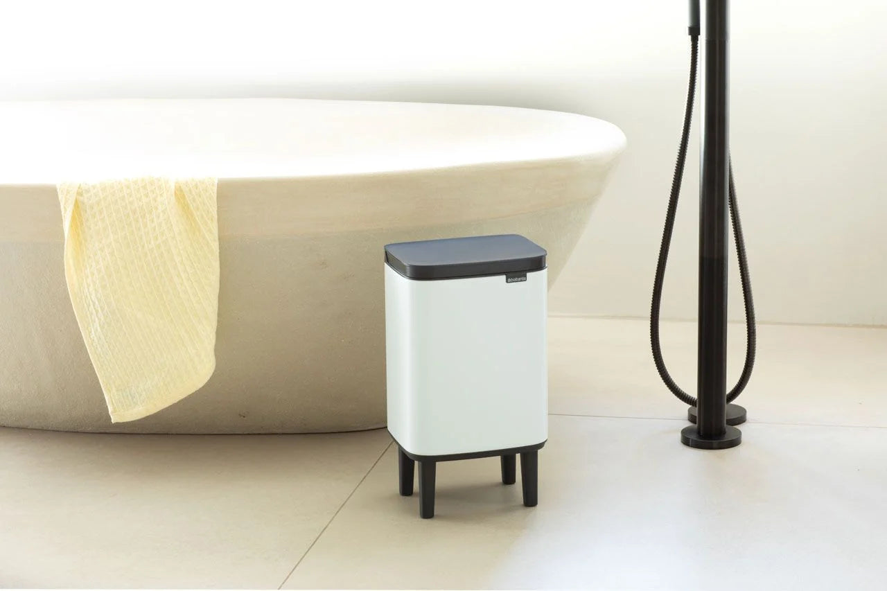 7L Stainless Steel Trash Can with Lid - Hi Bo Waste Bin for Kitchen, Bathroom, Office - Various Colors (Black, White, Silver) | Odor Control & Space Saving Design