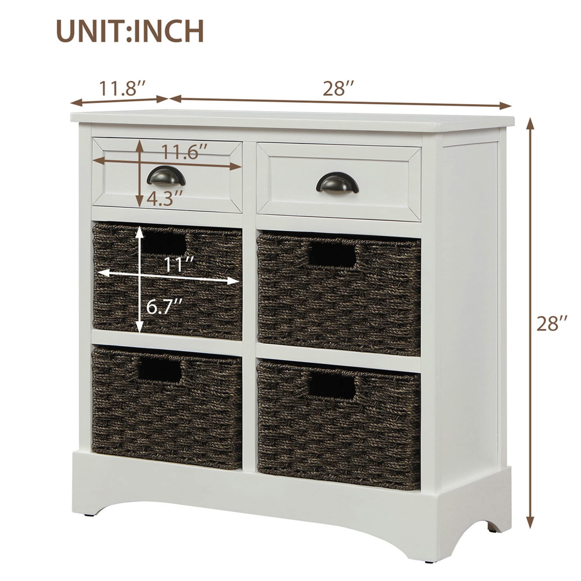 Vintage Storage Cabinet with Wood Drawers & Wicker Baskets - Home & Living Room Organizer