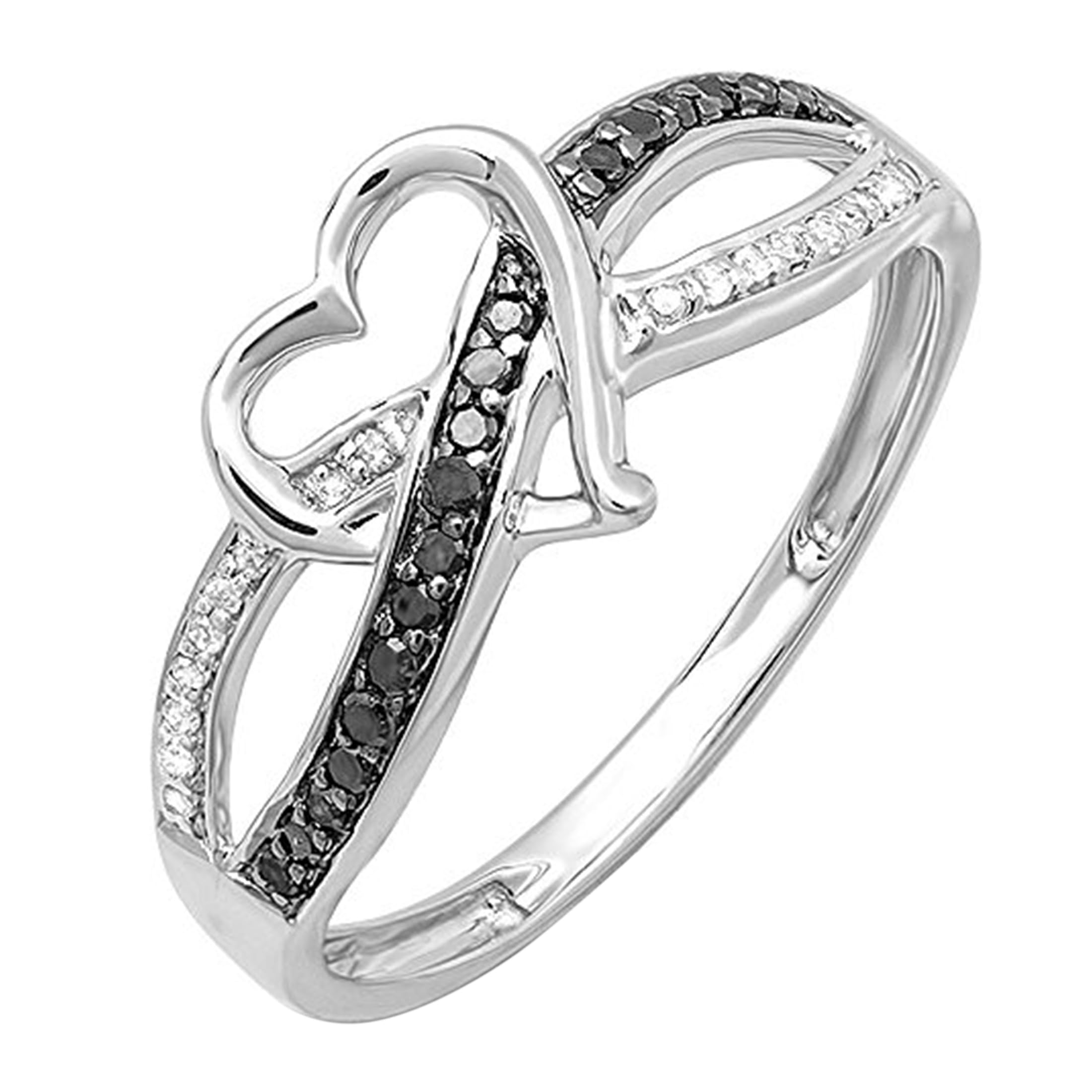 Dazzlingrock Collection 0.20 Cttw Round Black & White Diamond Heart Promise Ring for Women - 925 Sterling Silver Engagement Ring, Anniversary Gift, Valentine's Day Jewelry Present