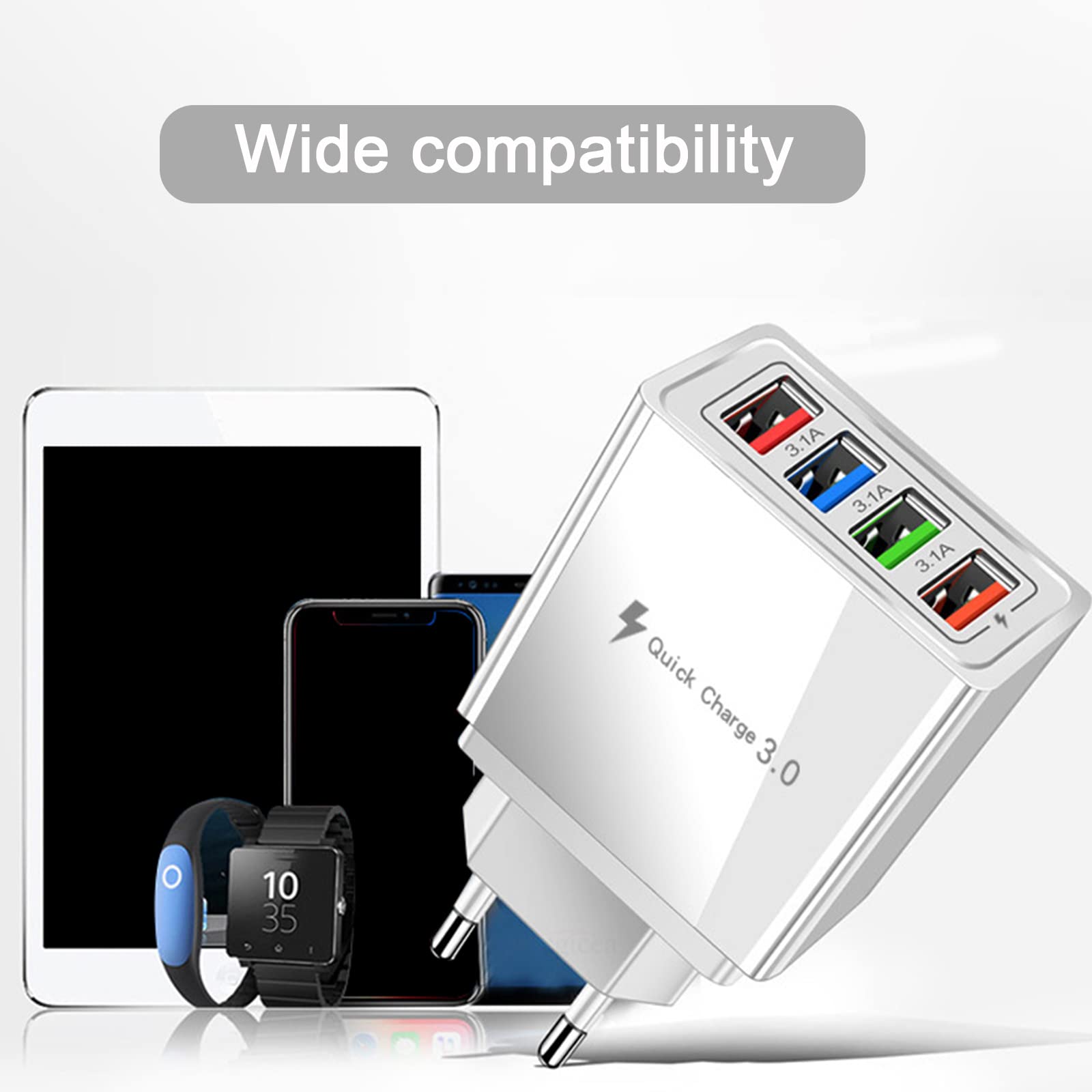 DIYARTS 4-Port USB Wall Charger UK Plug - Fast Multi USB Power Adapter for iPhone, Samsung, Android Smartphones - Perfect for Home, Office & Travel Charging