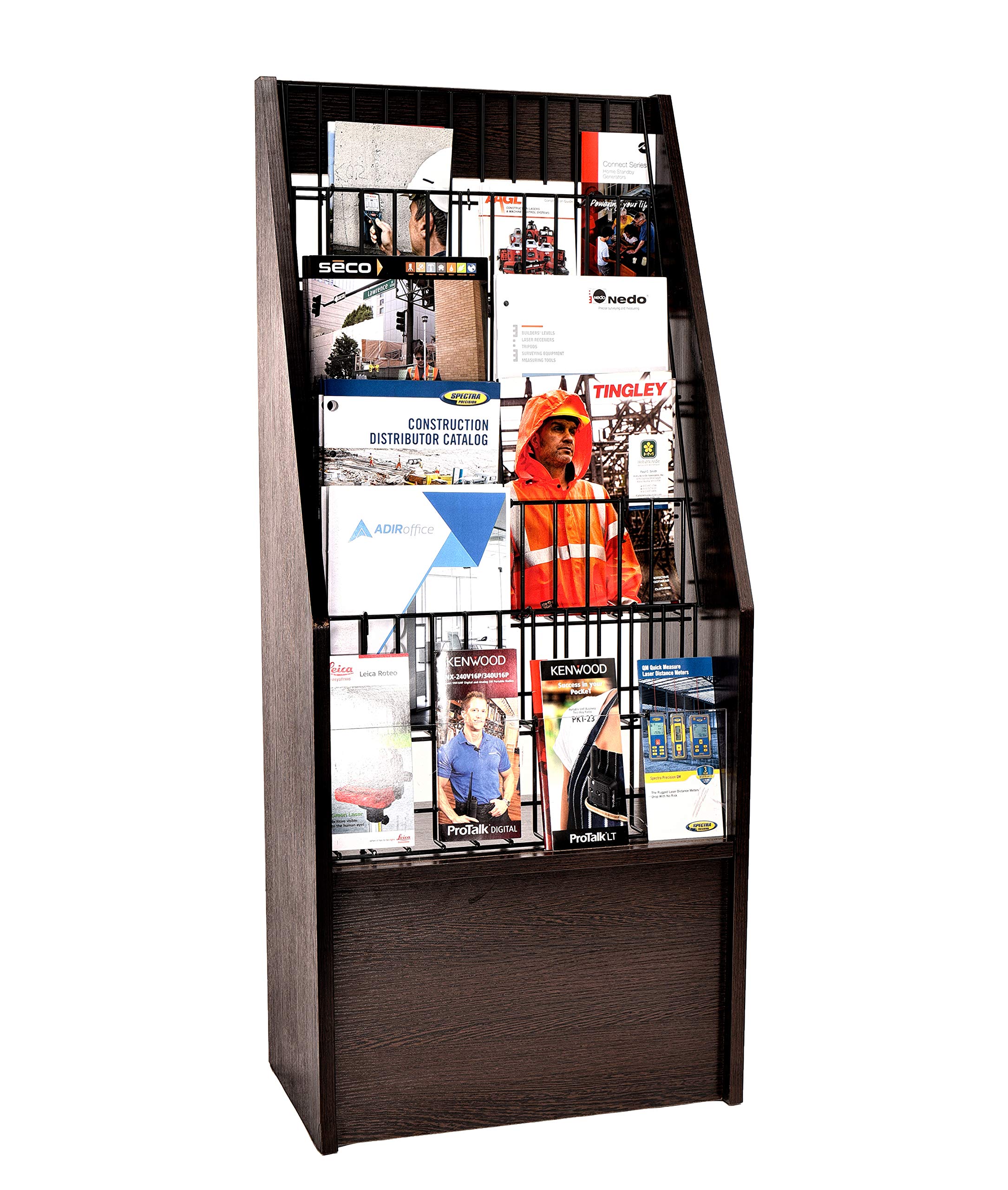 Adir Magazine Display Rack - Adjustable Wooden Brochure Stand with Metal Shelves for Stores & Offices | Perfect for Retail Displays, Waiting Rooms & Reception Areas (Black)
