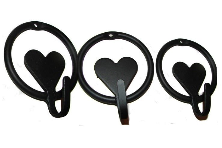 Handmade Solid Wrought Iron Heart & Ring Wall Hooks - Amish Blacksmith Crafted in USA - Perfect for Coats, Hats, Keys & Home Decor Organization