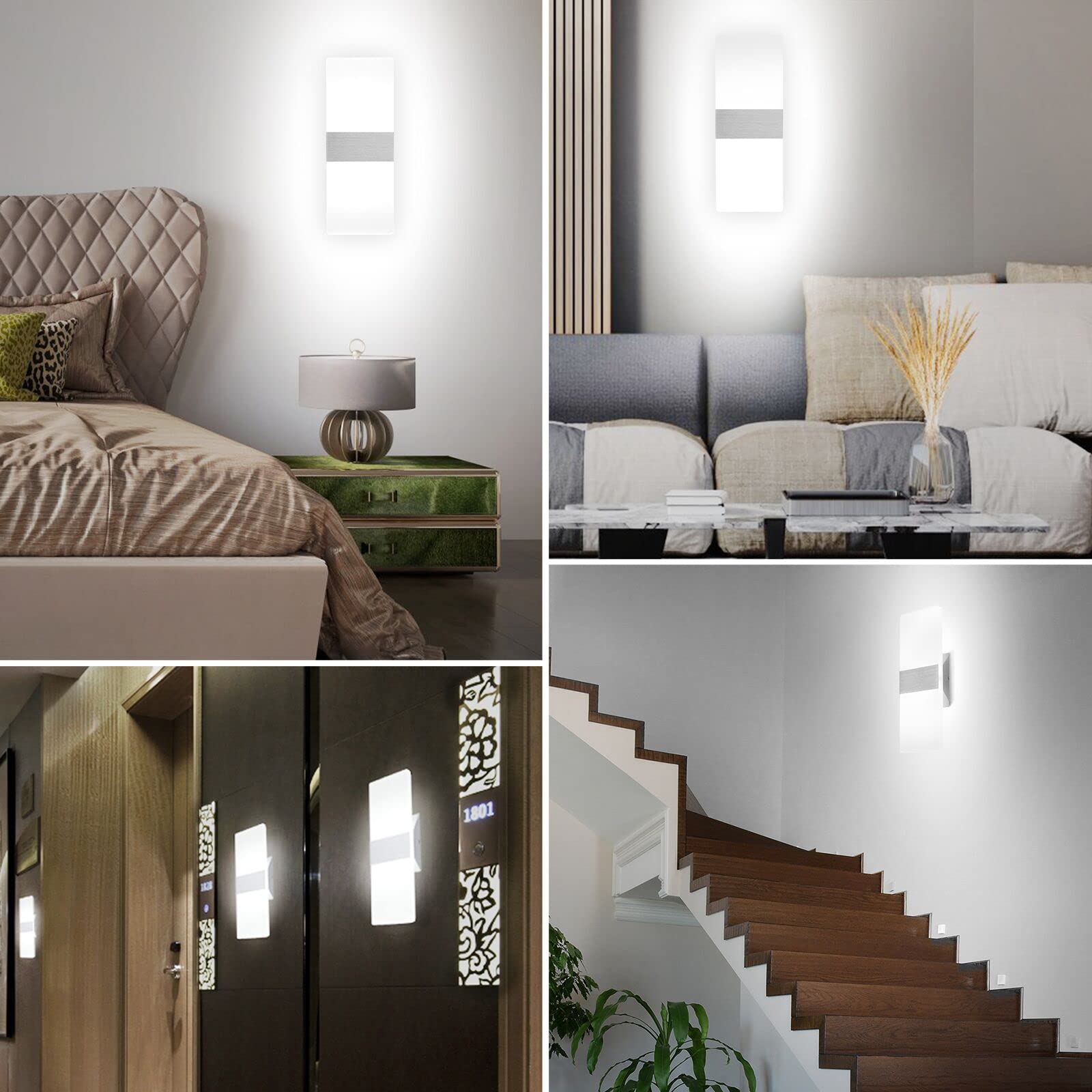 TRLIFE Dimmable LED Wall Sconces - 12W Modern Wall Mounted Light Fixtures with 4 Adjustable Color Temperatures (Set of 2, Silver) | Perfect for Bedroom, Living Room, Hallway & Stairway Lighting