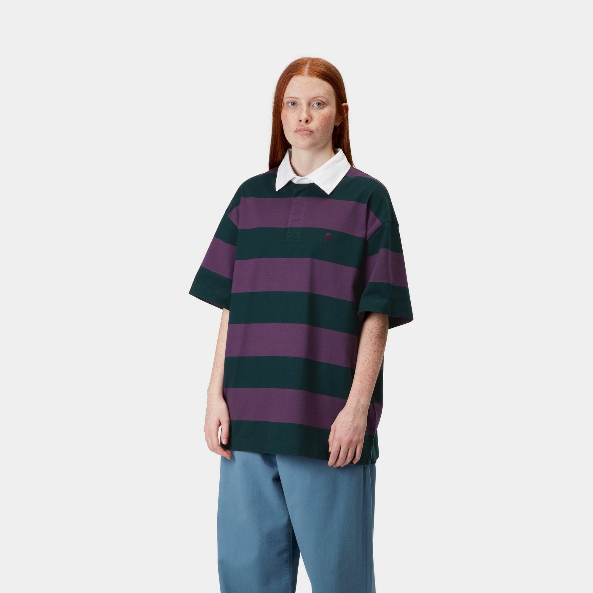 Women's Seffner Stripe Polo T-Shirt - Breathable Cotton Casual Top for Golf, Work & Everyday Wear | Conifer Green