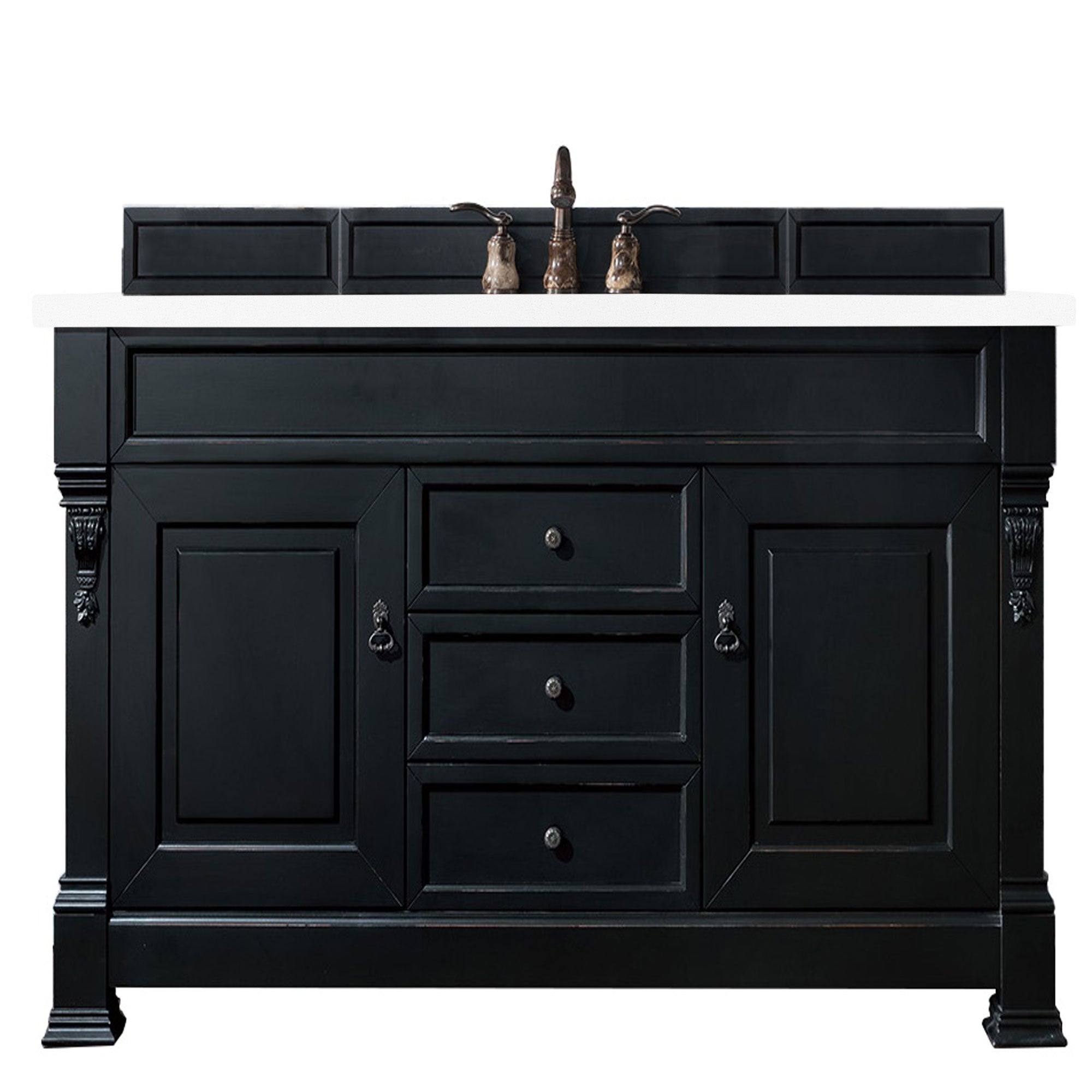 Brookfield 60 Inch Single Bathroom Vanity Set - Antique Black Finish with 3CM White Zeus Quartz Countertop | Perfect for Modern & Traditional Bathrooms