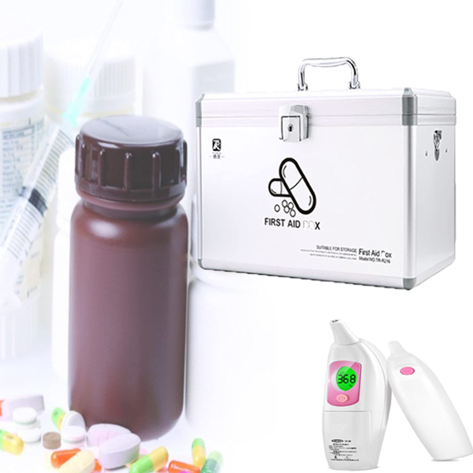 Lockable First Aid Box with Security Lock - 16in Portable Medicine Storage Box with Handle - Ideal for Home, Office, and Emergency Kits