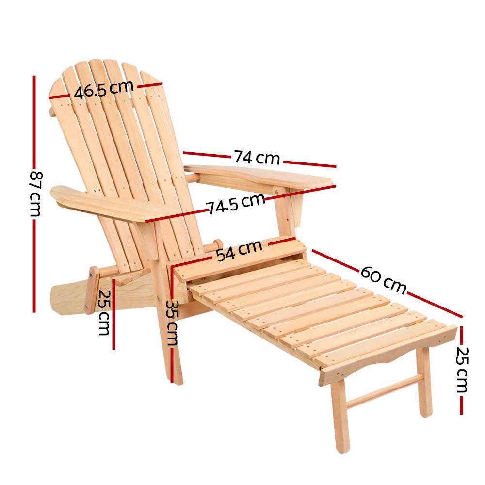 2-Piece Adirondack Outdoor Chairs Set - Natural Wood Patio Sun Loungers for Garden, Backyard, Poolside & Beach Relaxation