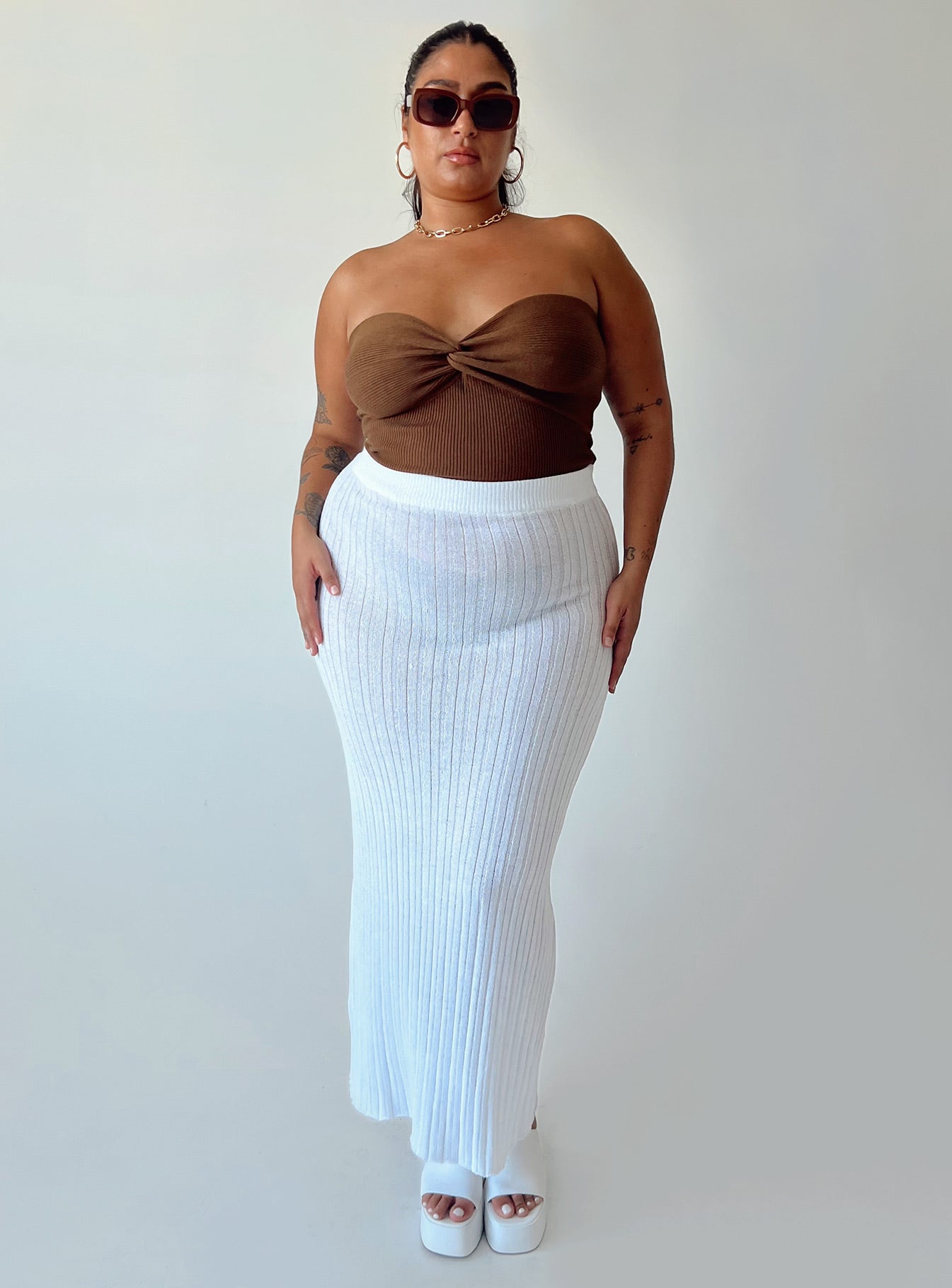 Belle Knit Maxi Skirt for Women - Flowy White Midi Skirt with Elastic Waist | Perfect for Summer, Beach Vacations & Boho Outfits
