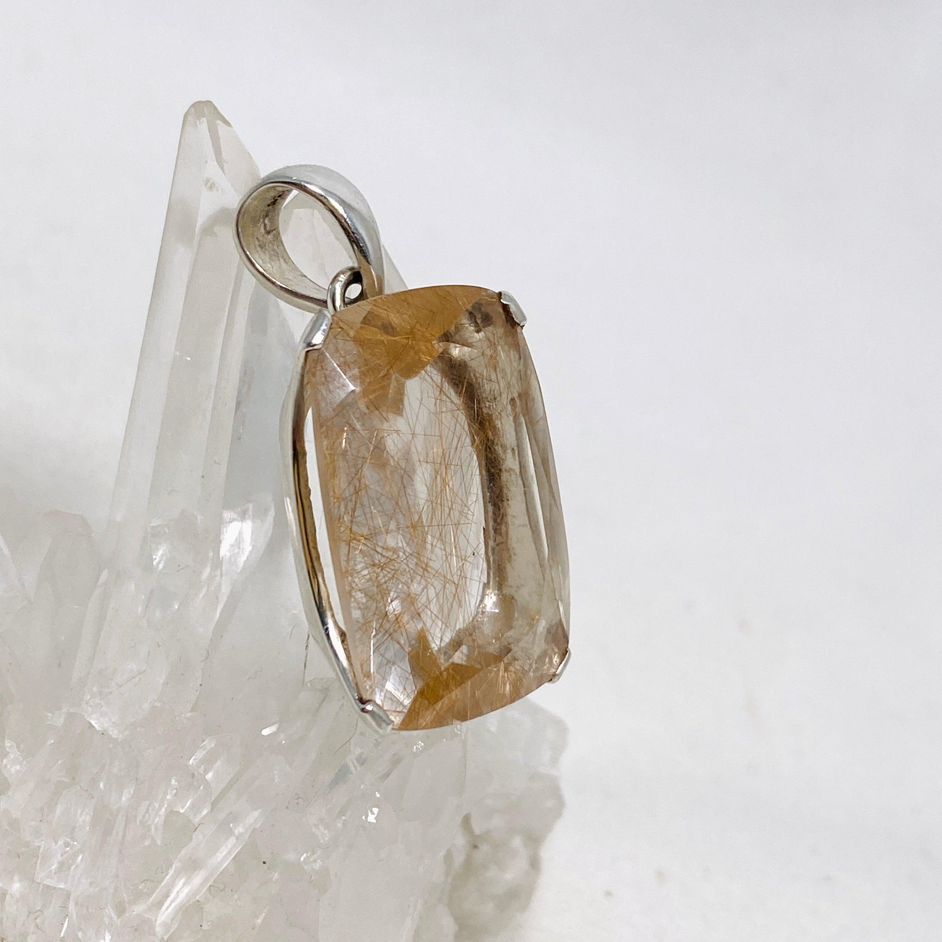 Natural Rutilated Quartz Faceted Rectangular Pendant Necklace - Elegant Crystal Jewelry for Women, Perfect for Gifts, Meditation & Spiritual Healing
