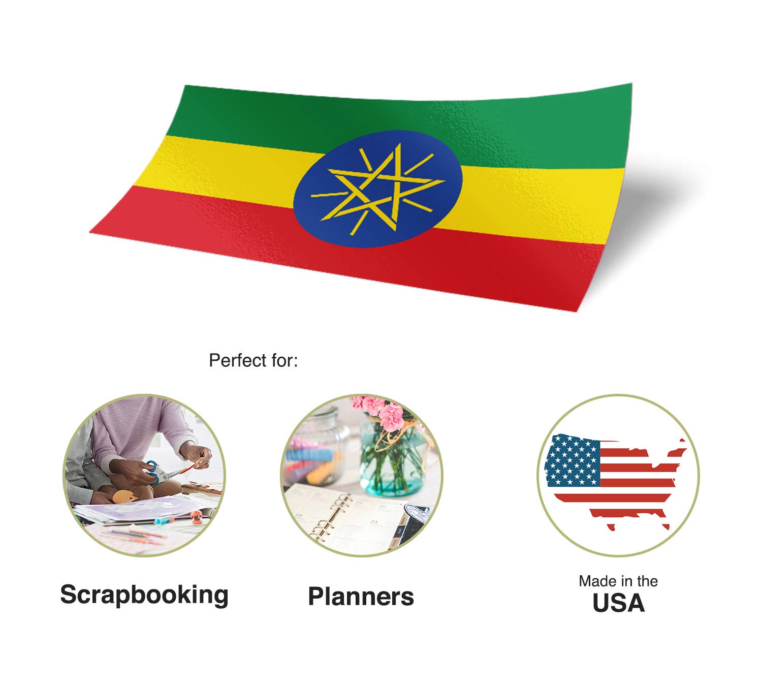 Ethiopia Flag Stickers - Pack of 8 Desert Cactus Design Vinyl Decals for Scrapbooking, Laptop, Car Window & Bumper | Patriotic Country Pride Decor for Kids & Adults