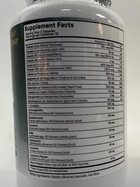 Thyroid Support Supplement with Selenium, Zinc, Iodine, L-Tyrosine & Ashwagandha - Bladderwrack, Turmeric, Kelp & Schisandra for Hormone Balance - 180 Capsules (3-Pack) - Boost Energy & Metabolism for Women & Men - Perfect for Daily Wellness & Thyroid Health