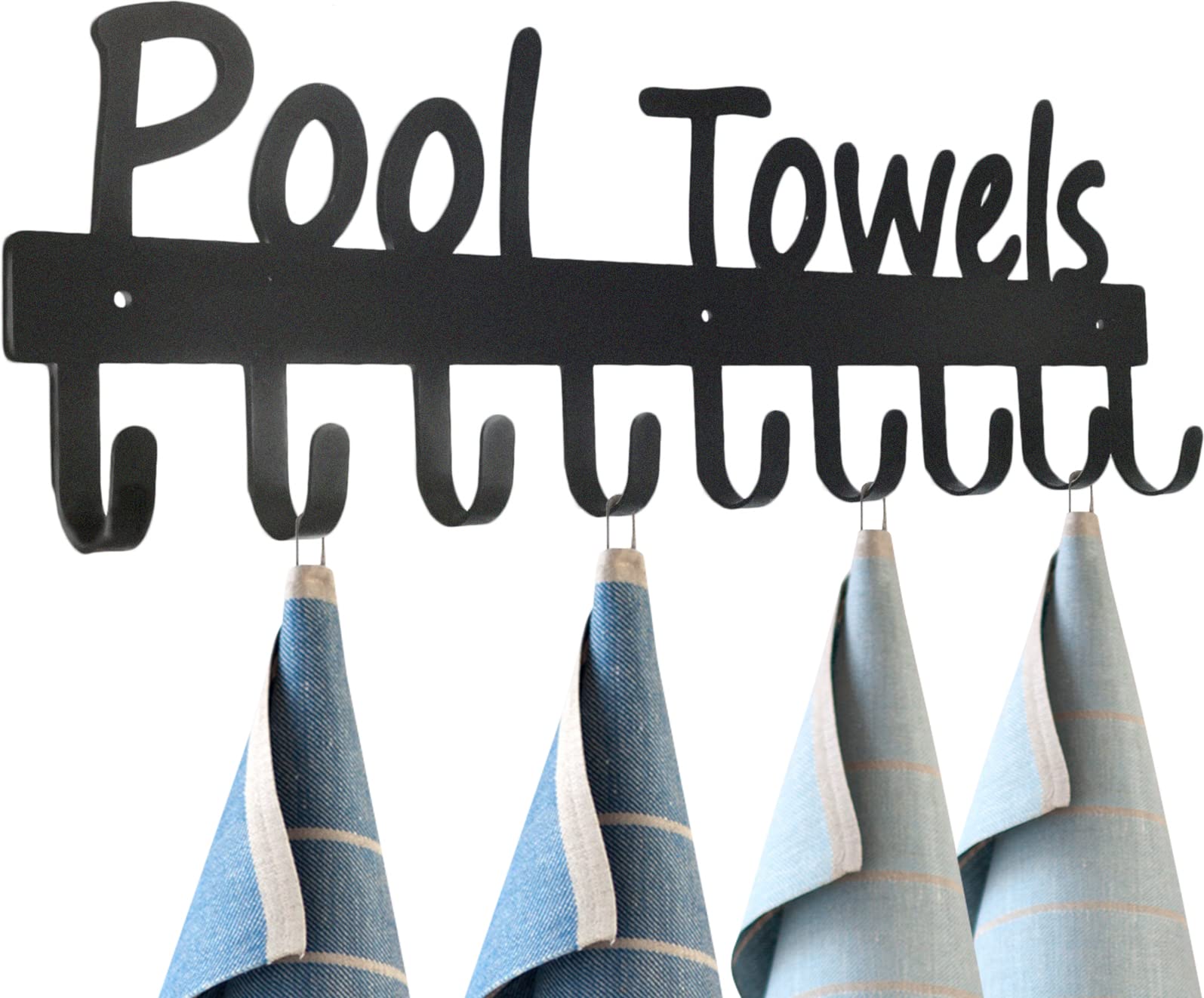 Black Outdoor Pool Towel Rack with 9 Hooks - Heavy Duty Towel Hanger for Swimsuits, Bathrobes & Clothes - Perfect for Poolside, Beach House & Bathroom Organization