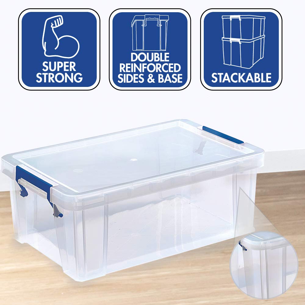 Bankers Box ProStore 10L Plastic Storage Container with Lid - 15.5 x 39.5 x 25.5 cm - Durable Stackable Organizer for Office Files, Home Organization & Document Storage
