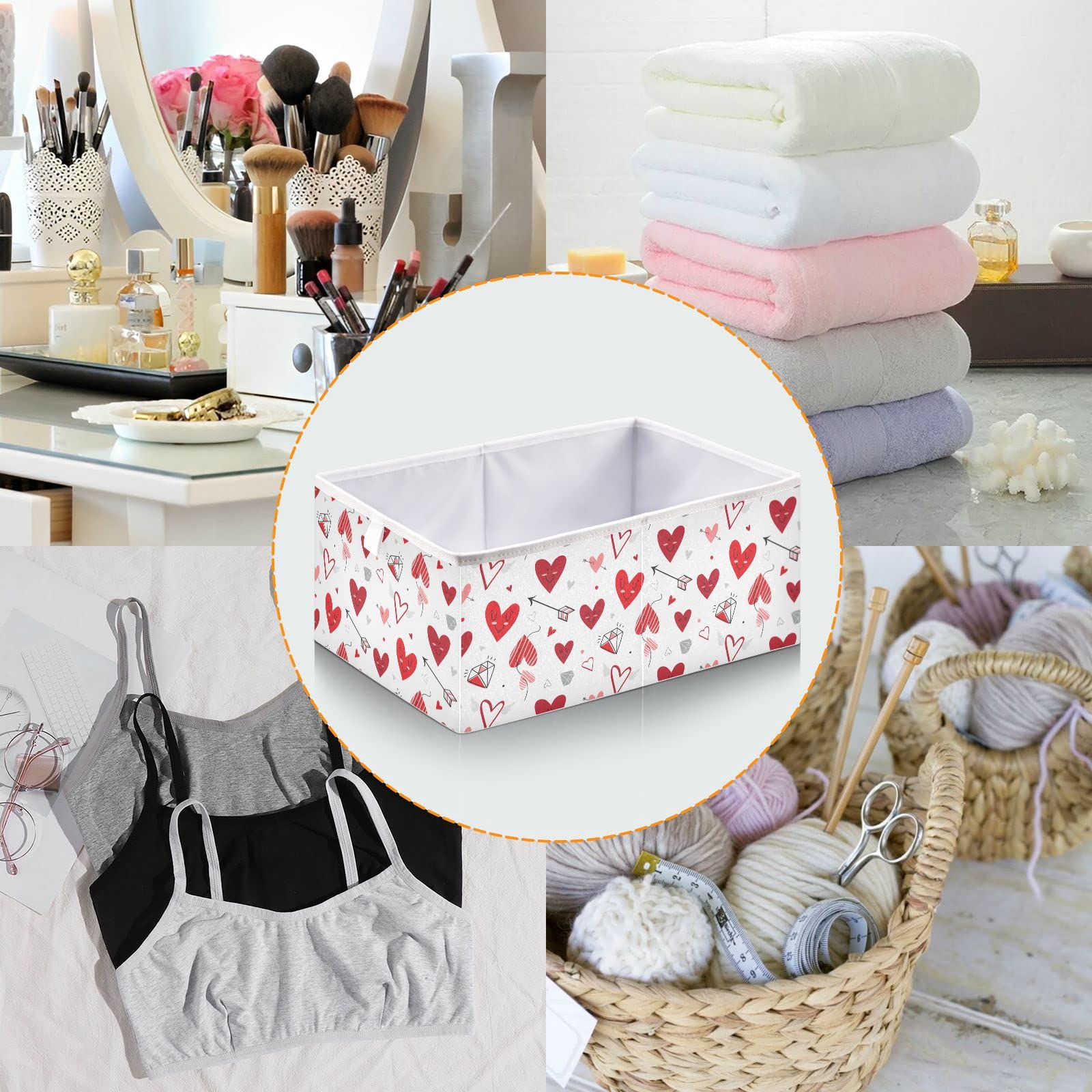 DOMIKING Valentine's Day Heart-Shaped Storage Bins - Foldable Fabric Closet Organizer with Sturdy Handle, 11 Inch - Perfect for Bedroom Shelves, Closet Organization & Home Decor