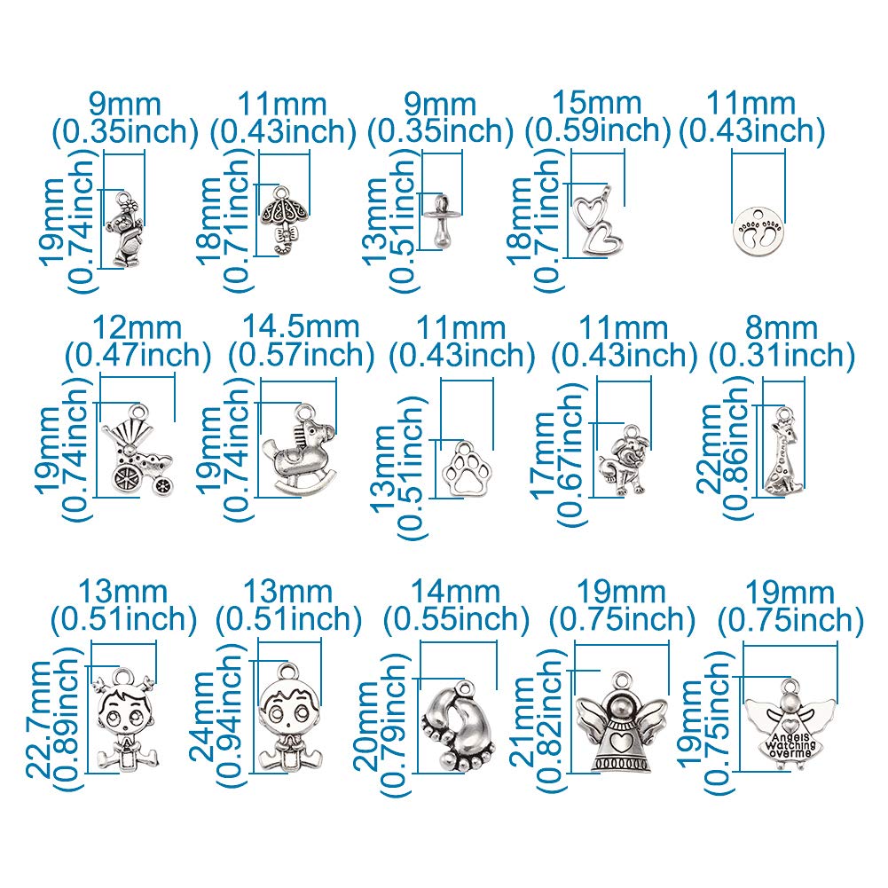 KISSITTY 150pcs Tibetan Antique Silver Baby Theme Charm Pendants - 15 Style Dangle Beads for DIY Jewelry Making & Crafting - Perfect for Bracelets, Necklaces, Earrings & Scrapbooking Projects