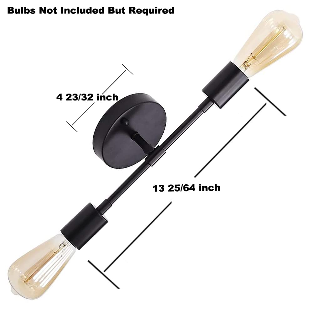 Modern Black Wall Sconce Light - 2 Light Industrial Vanity Fixture with E26 Base - Bathroom, Living Room, Bedroom, Hallway, Entryway & Porch Lighting - Perfect for Ambient & Task Lighting (2 Lights-1pc-Black)
