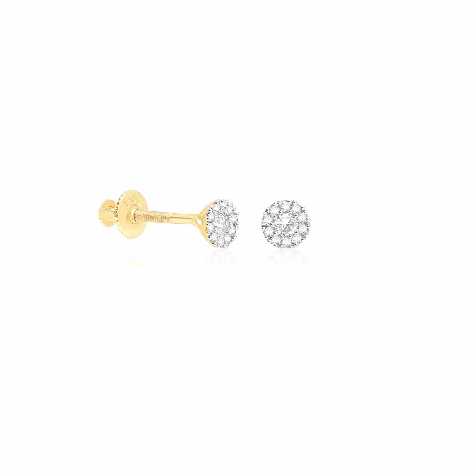 14K Solid Yellow Gold Round Diamond Pavé Screw Back Earrings for Women - Elegant Everyday & Special Occasion Jewelry Gift