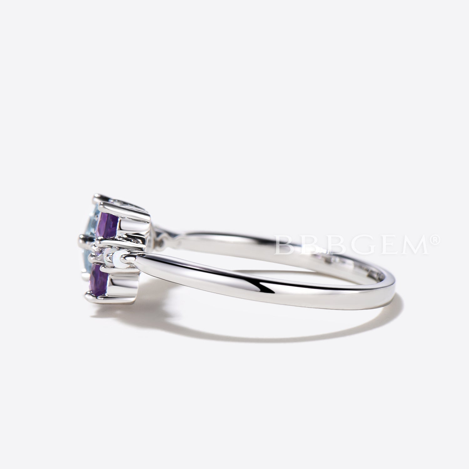 Natural Aquamarine & Amethyst Cluster Engagement Ring with Opal Accents - Elegant Multi-Stone Wedding Band for Brides, Promise Rings & Anniversary Gifts (Perfect for Proposals, Valentine's Day & Special Occasions)