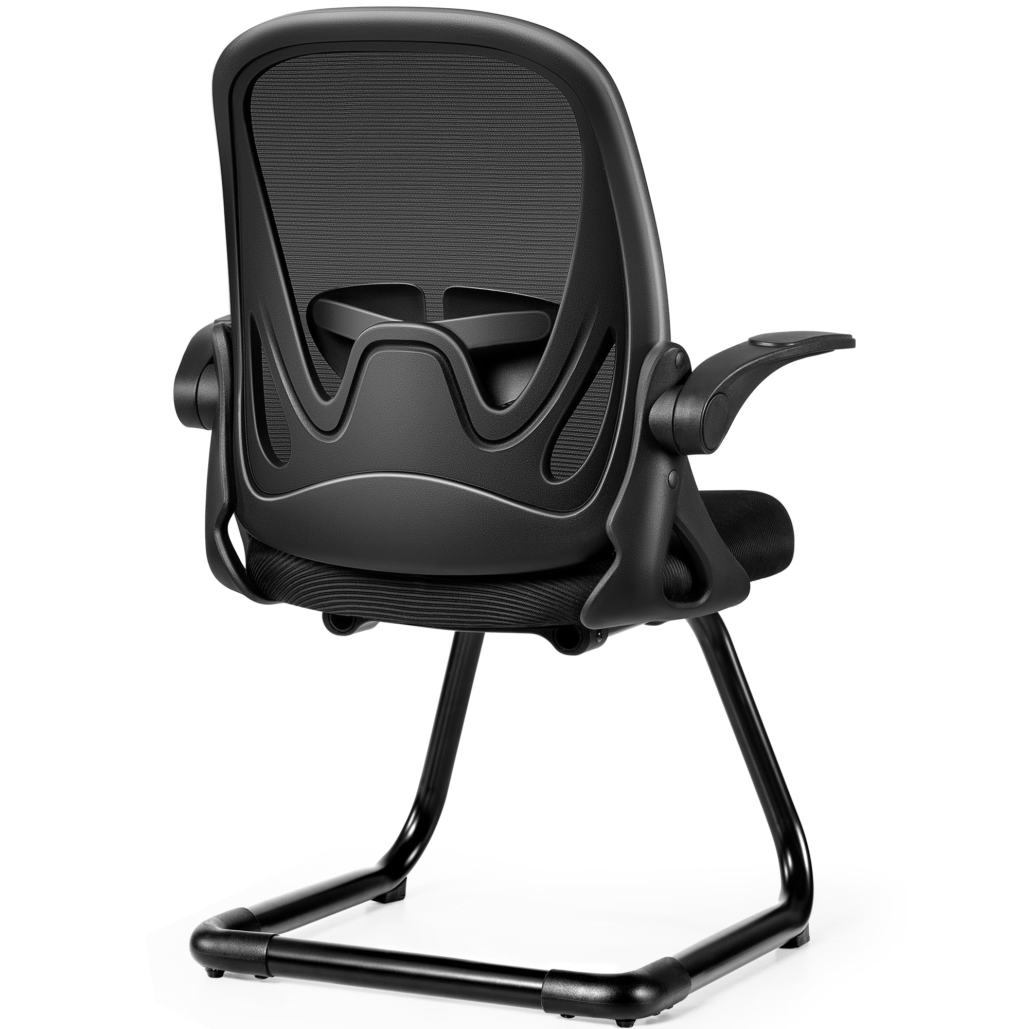 Primy Waiting Room Chairs - Flip-Up Armrests & Adjustable Lumbar Support - Breathable Mesh Office Guest Chairs for Reception, Conference Rooms & Elderly Use - Black Stationary Desk Chair Without Wheels - Perfect for Clinics, Hospitals, and Corporate Lobbies
