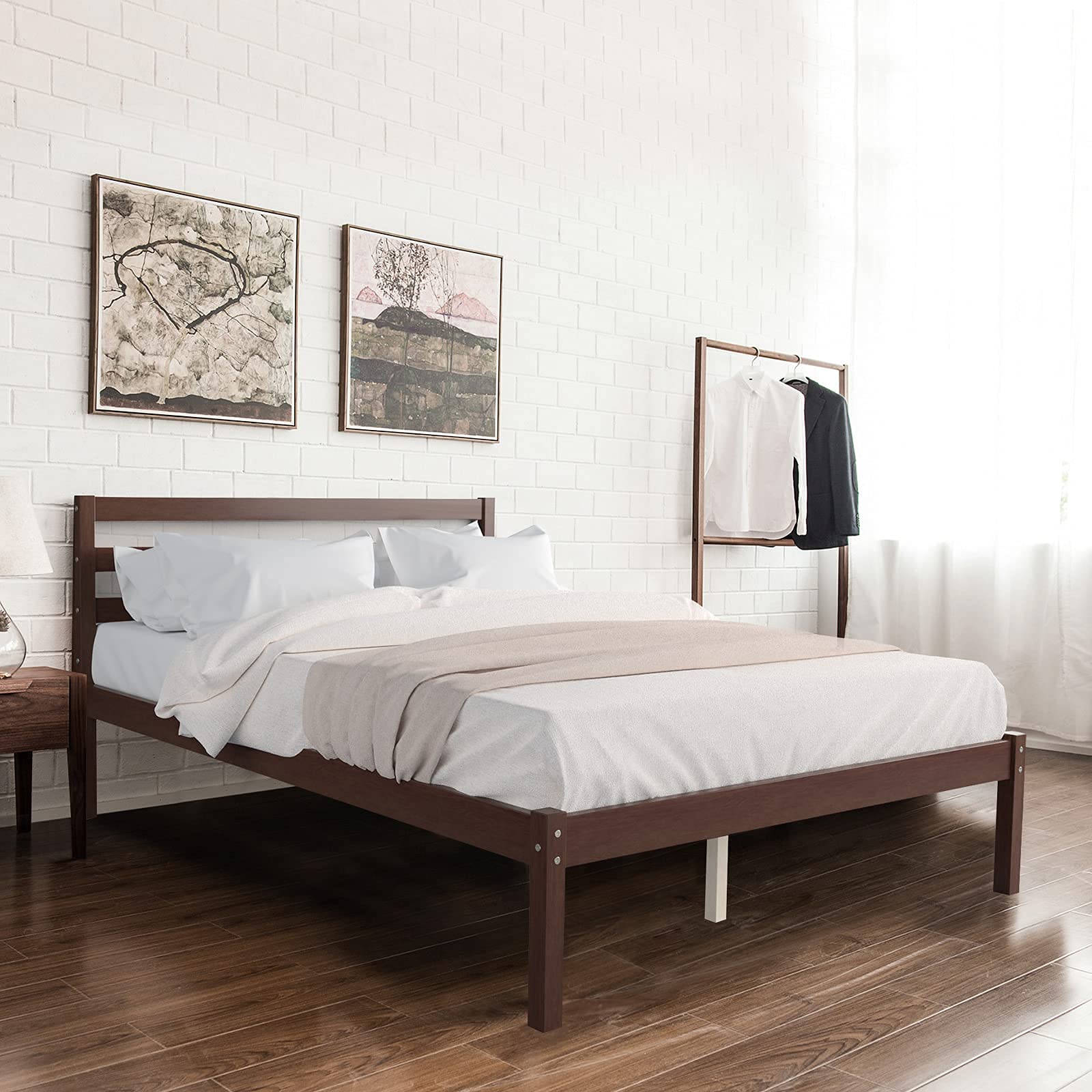Giantex Full Size Wood Platform Bed Frame with Paneled Headboard - Sturdy Wood Slat Support, No Box Spring Needed, Espresso Finish - Perfect for Modern Bedrooms, Guest Rooms & Dorm Rooms