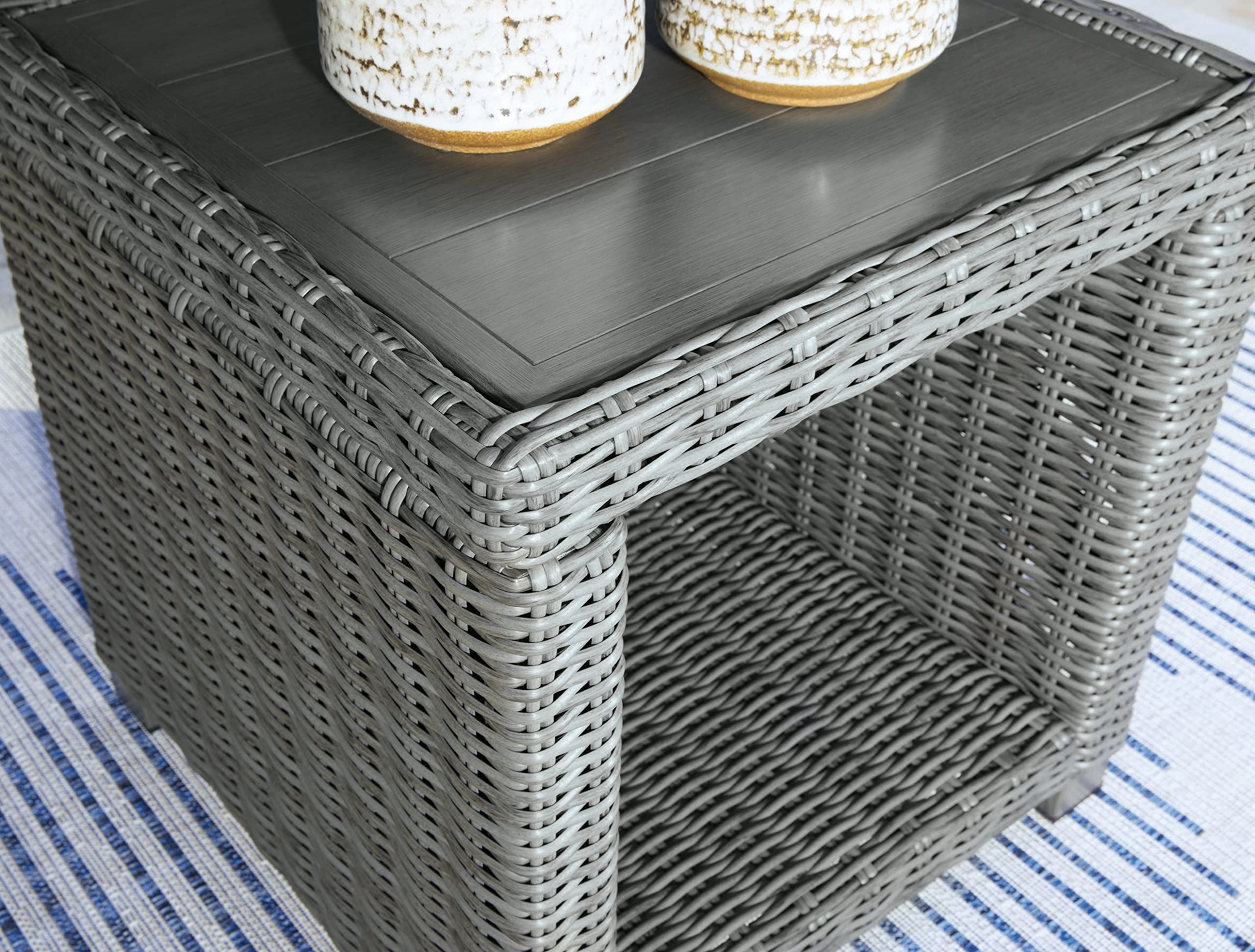 Ashley Elite Park Outdoor Wicker Patio End Table - Weather-Resistant Gray Side Table for Garden, Poolside & Patio Furniture Set