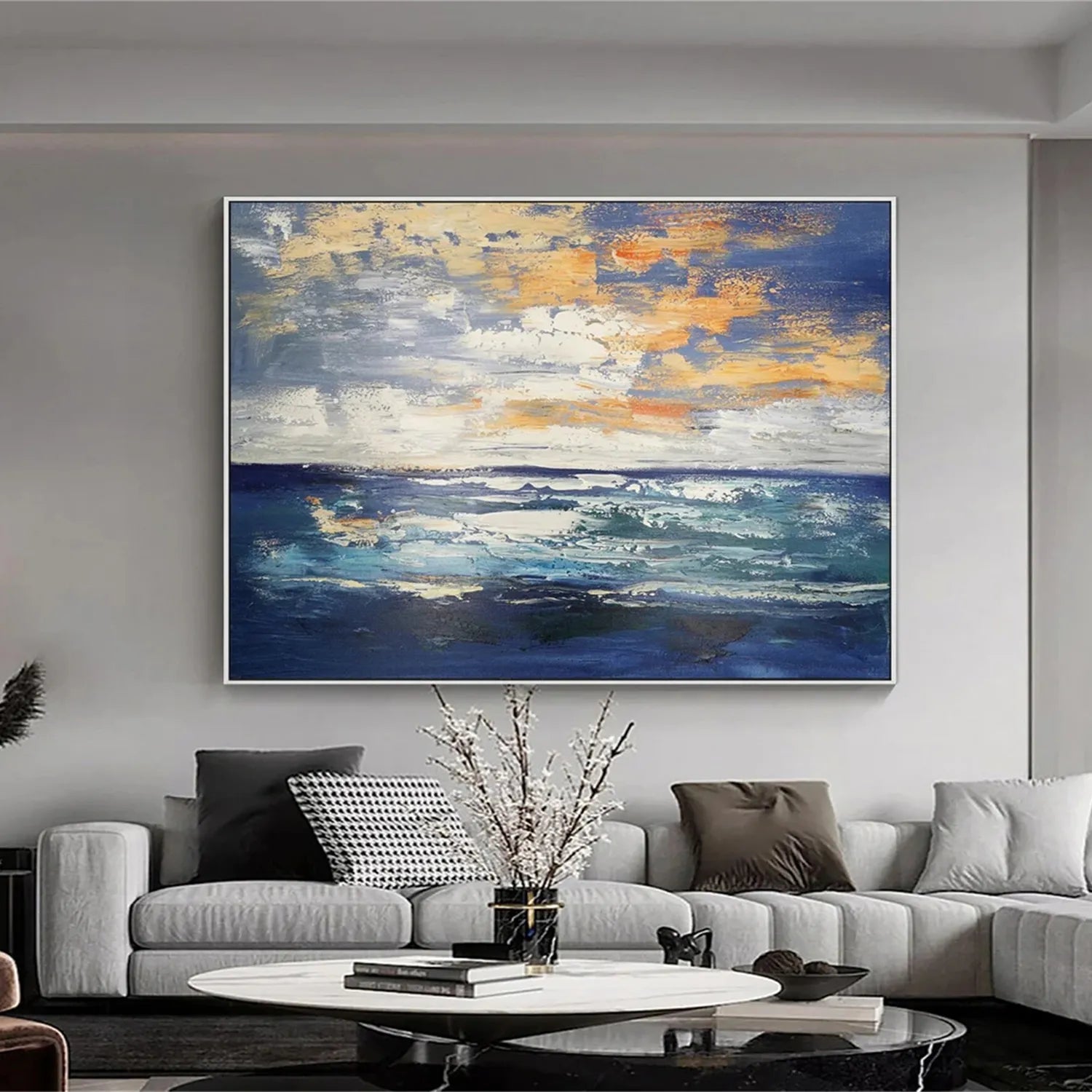 Ocean and Sky Painting #OS 179 - Handmade Canvas Wall Art for Home & Office Decor - Perfect for Living Room, Bedroom, or Office Wall Decor