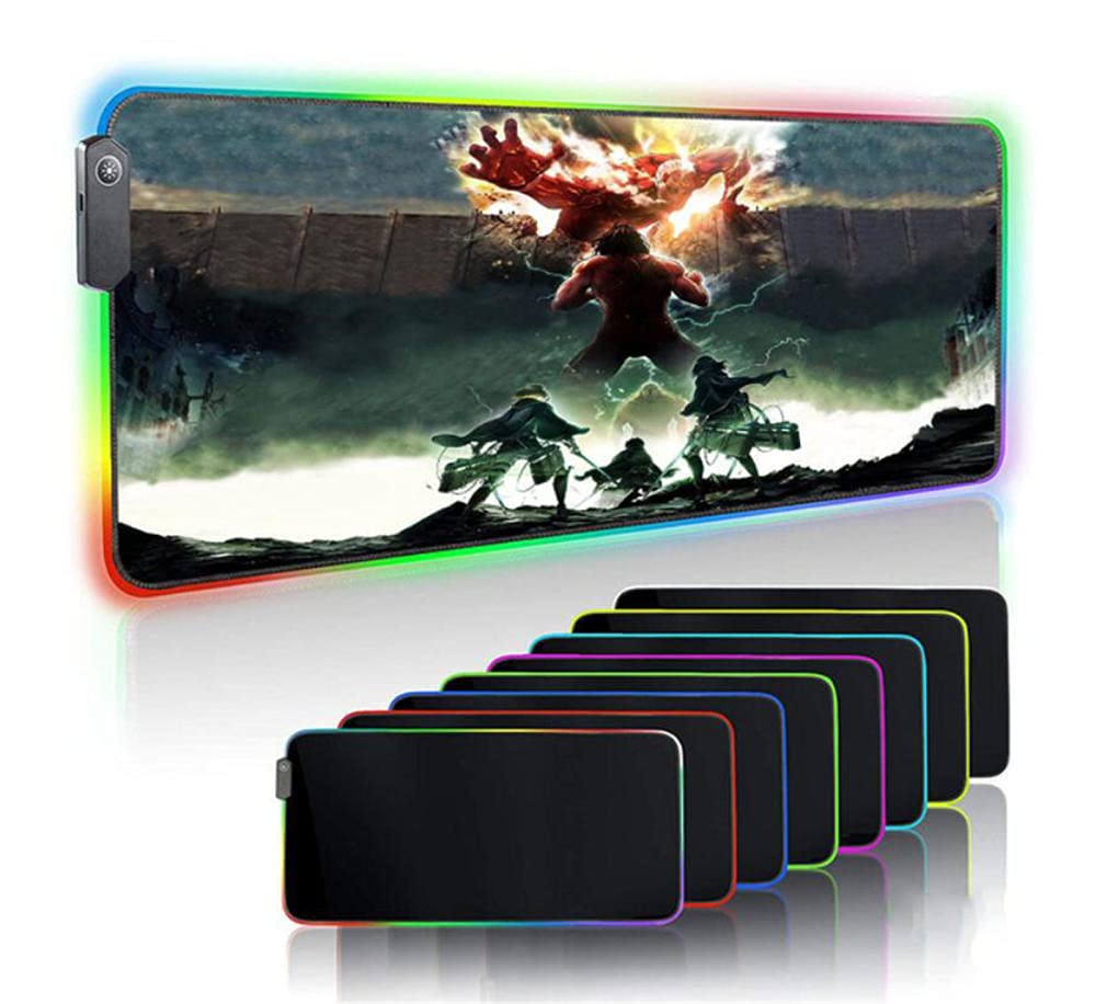 RGB Gaming Mouse Pad with LED - Attack On Titan Themed Large Desk Mat (1000x500mm) for PC, Laptop & Keyboard - Perfect for Gaming Setup & Office Workstation