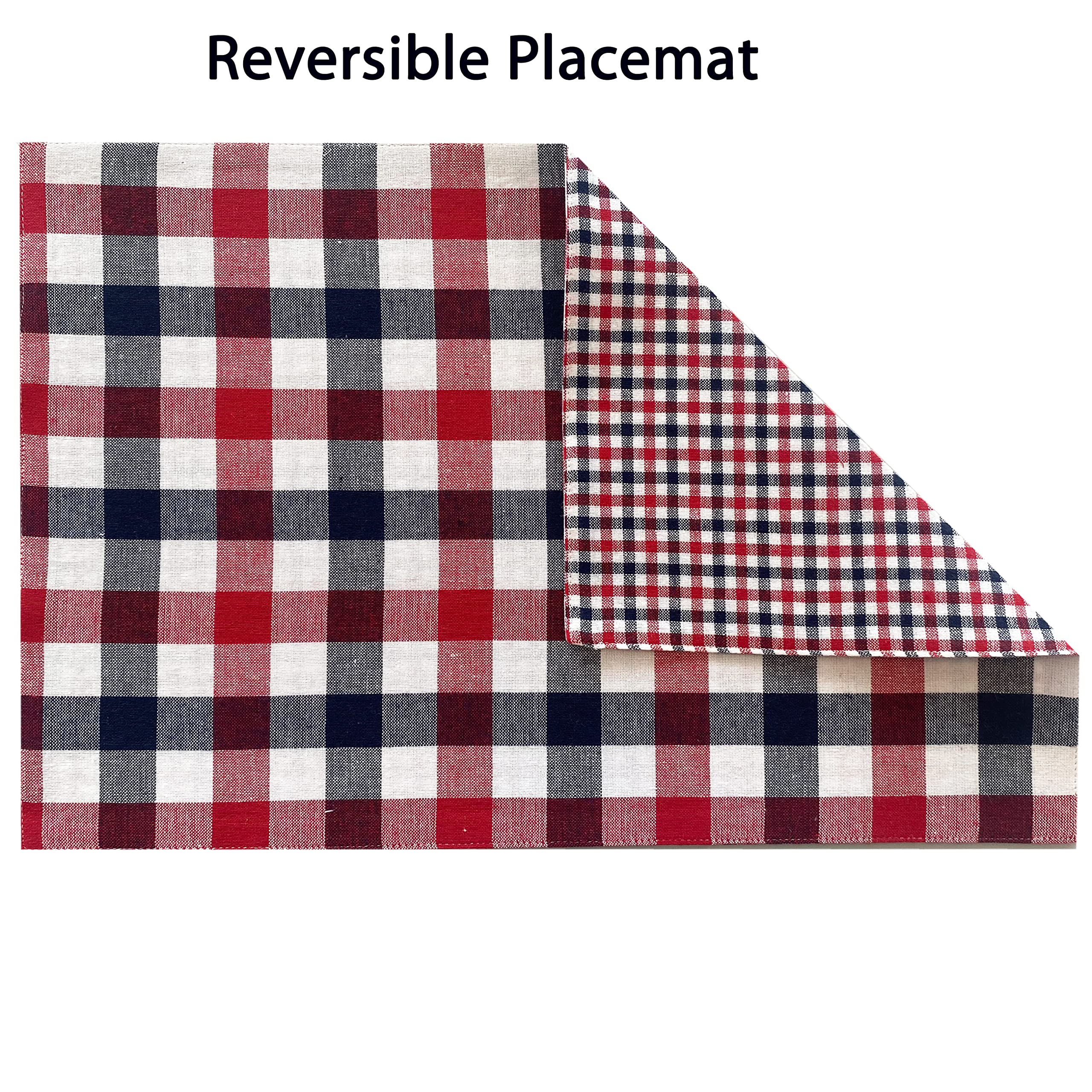 4-Pack Rectangle Fabric Placemats - Patriotic Gingham Pattern in Red White & Blue - Indoor/Outdoor Dining & BBQ Party Decor - Durable American-Themed Table Setting for Picnics, Backyard Gatherings & Holiday Celebrations